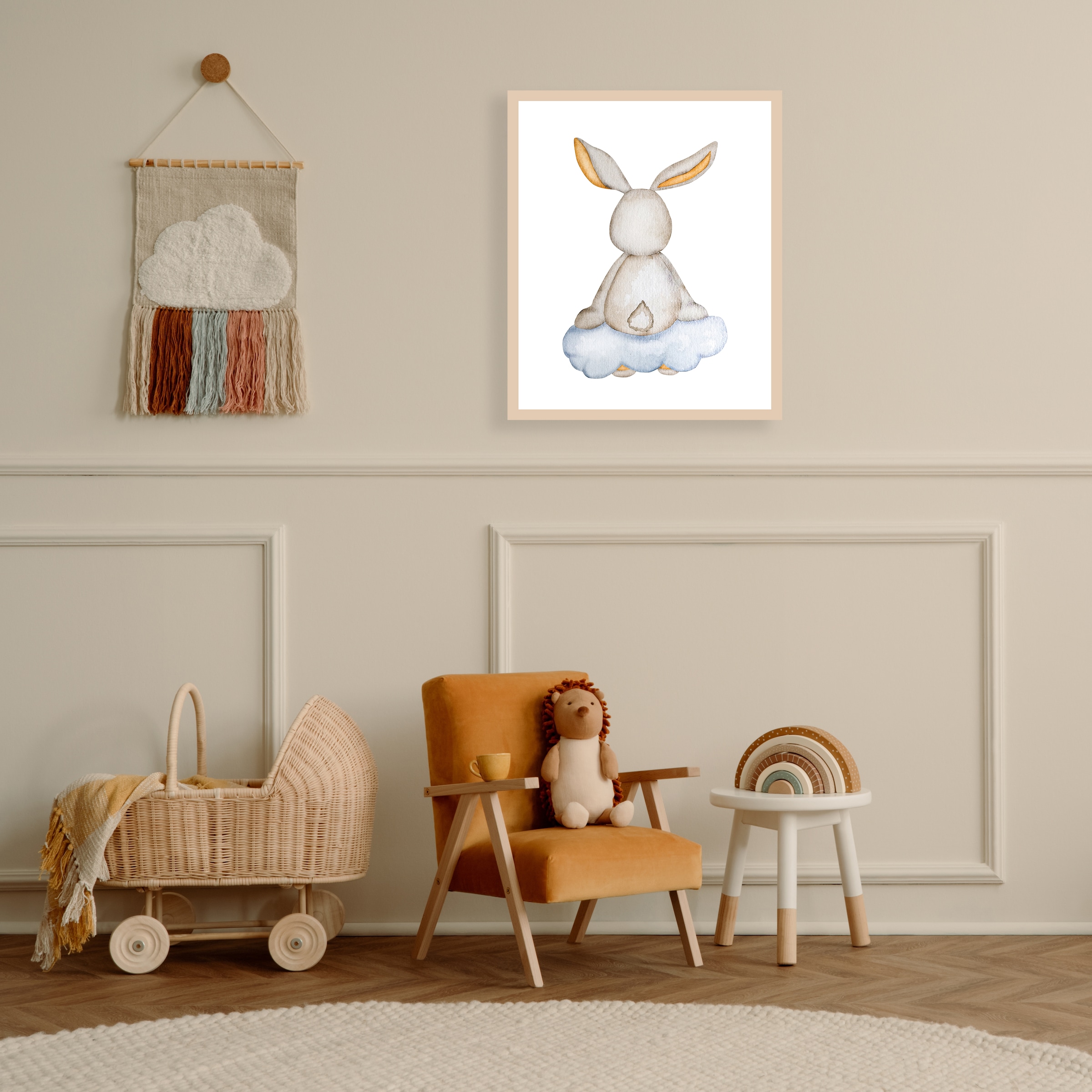 Lüttenhütt Bild mit Rahmen "oder Poster, Hase auf Wolke", Fantasy-Hase-Hase günstig online kaufen