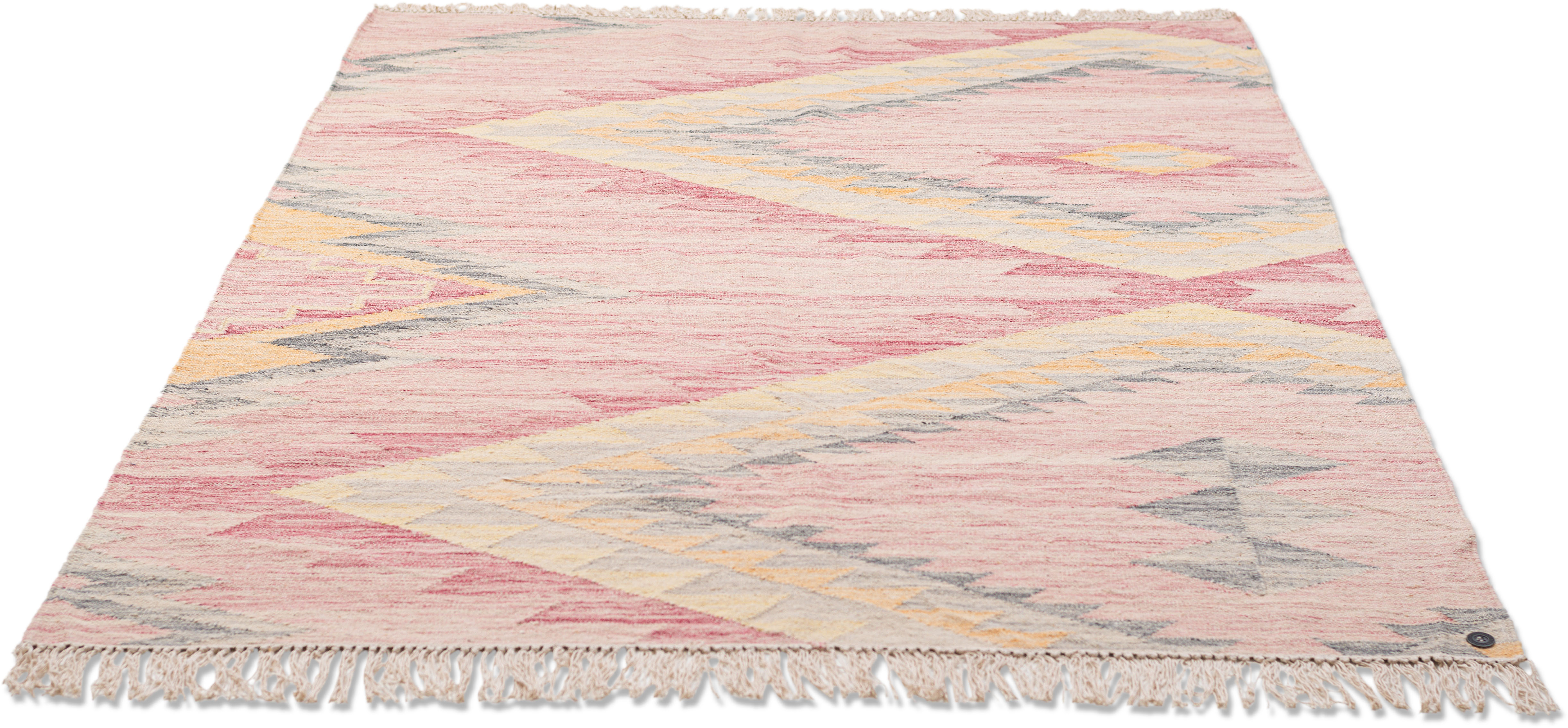 TOM TAILOR HOME Wollteppich "Vintage ZigZag" rechteckig 5 mm Höhe handgewebt, mit Fransen, Boho-Style