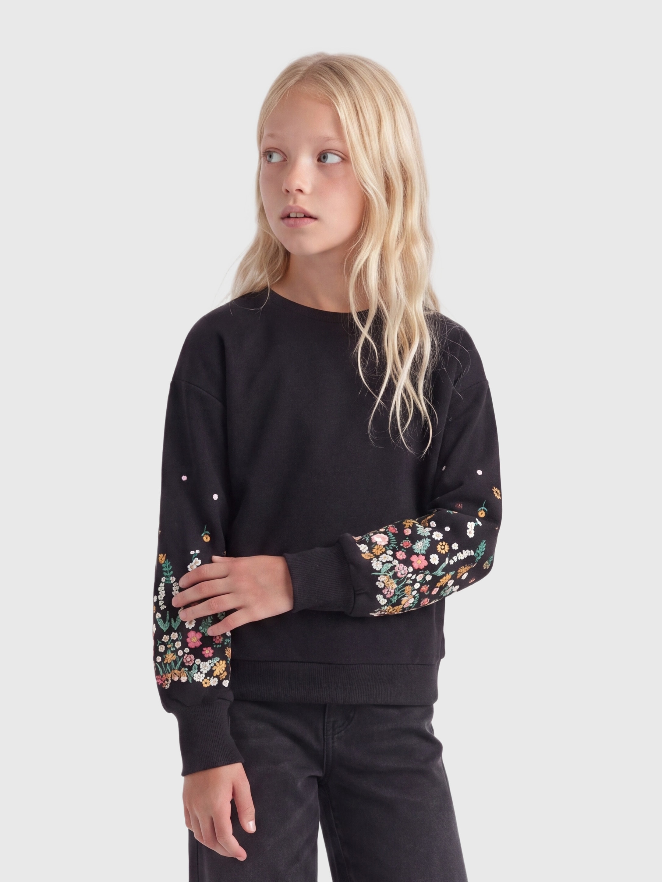 KIDS ONLY Sweatshirt »KOGBROOKE L/S O-NECK FLOWER SWT NOOS«, Baumwollmischung, regular fit
