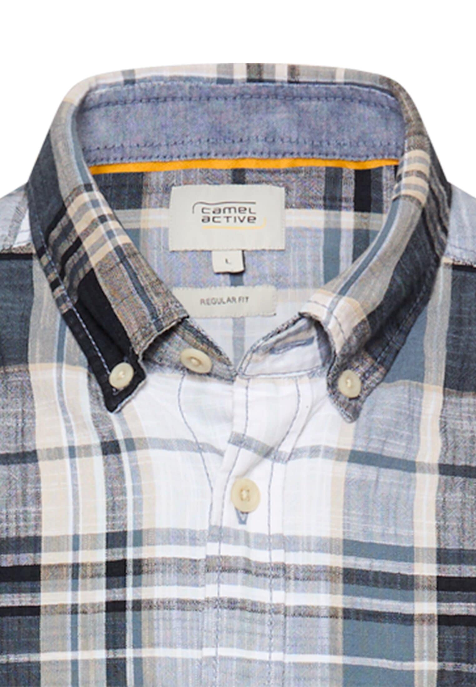 camel active Kurzarmhemd Kurzarm, kariertes Design, normale Passform, mit Button-down-Kragen