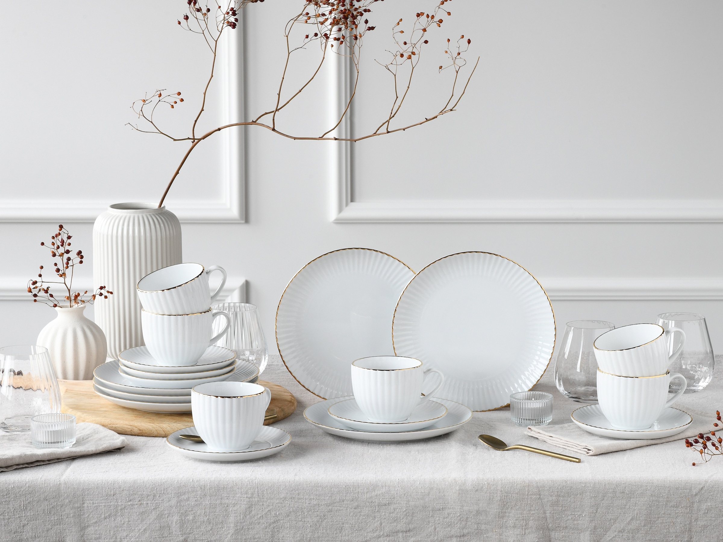 Leonique Kaffeeservice »Geschirr-Set, Service Elisetta«, (Set, 18 tlg.), Goldband, Made in Europe, 18 Teile, für 6 Personen