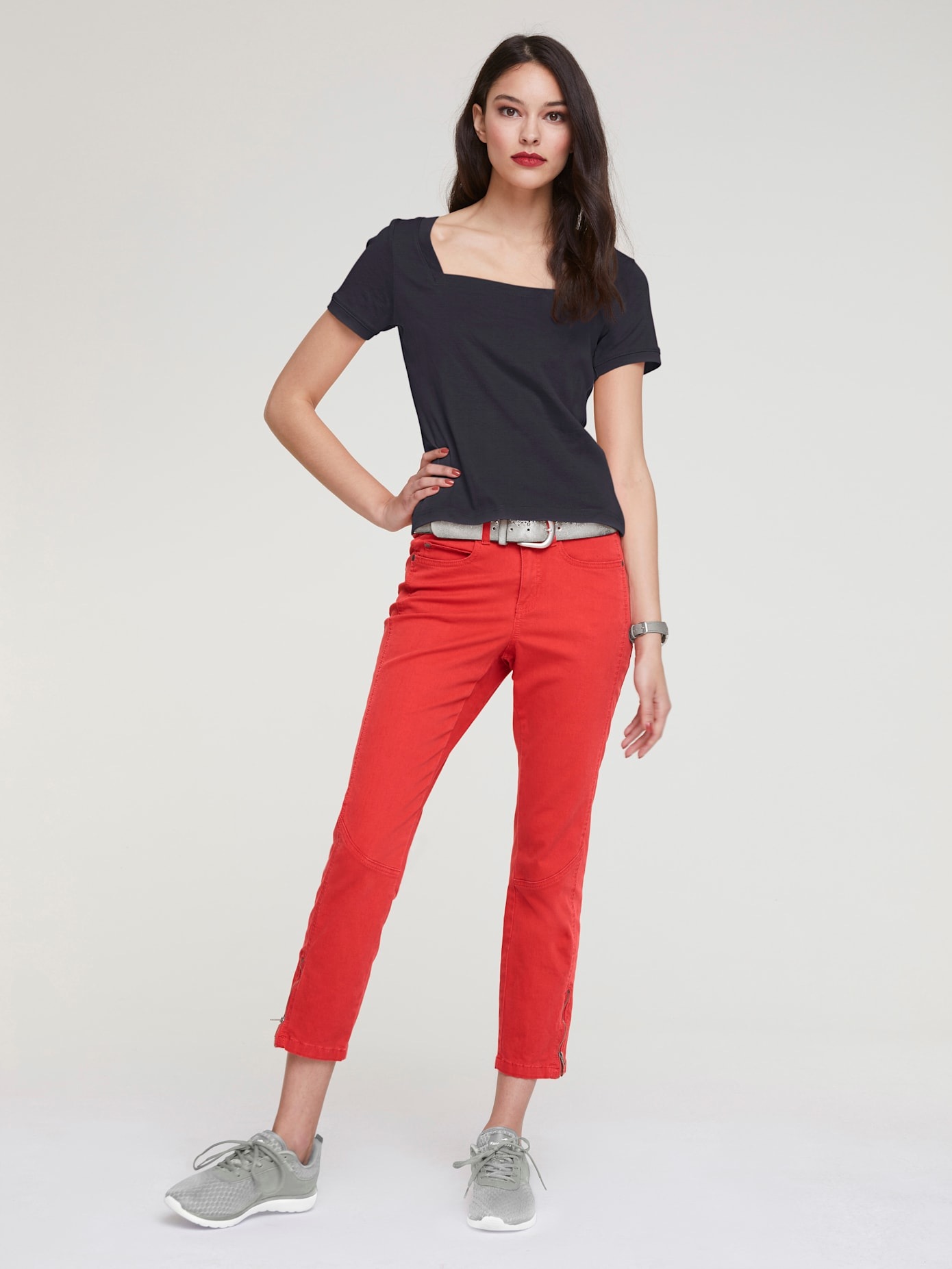 Kurzarmshirt HEINE "Carré-Shirt", Damen, Gr. 44, blau (marine), 100% Baumwolle, unifarben, eckiger Ausschnitt, Shirts
