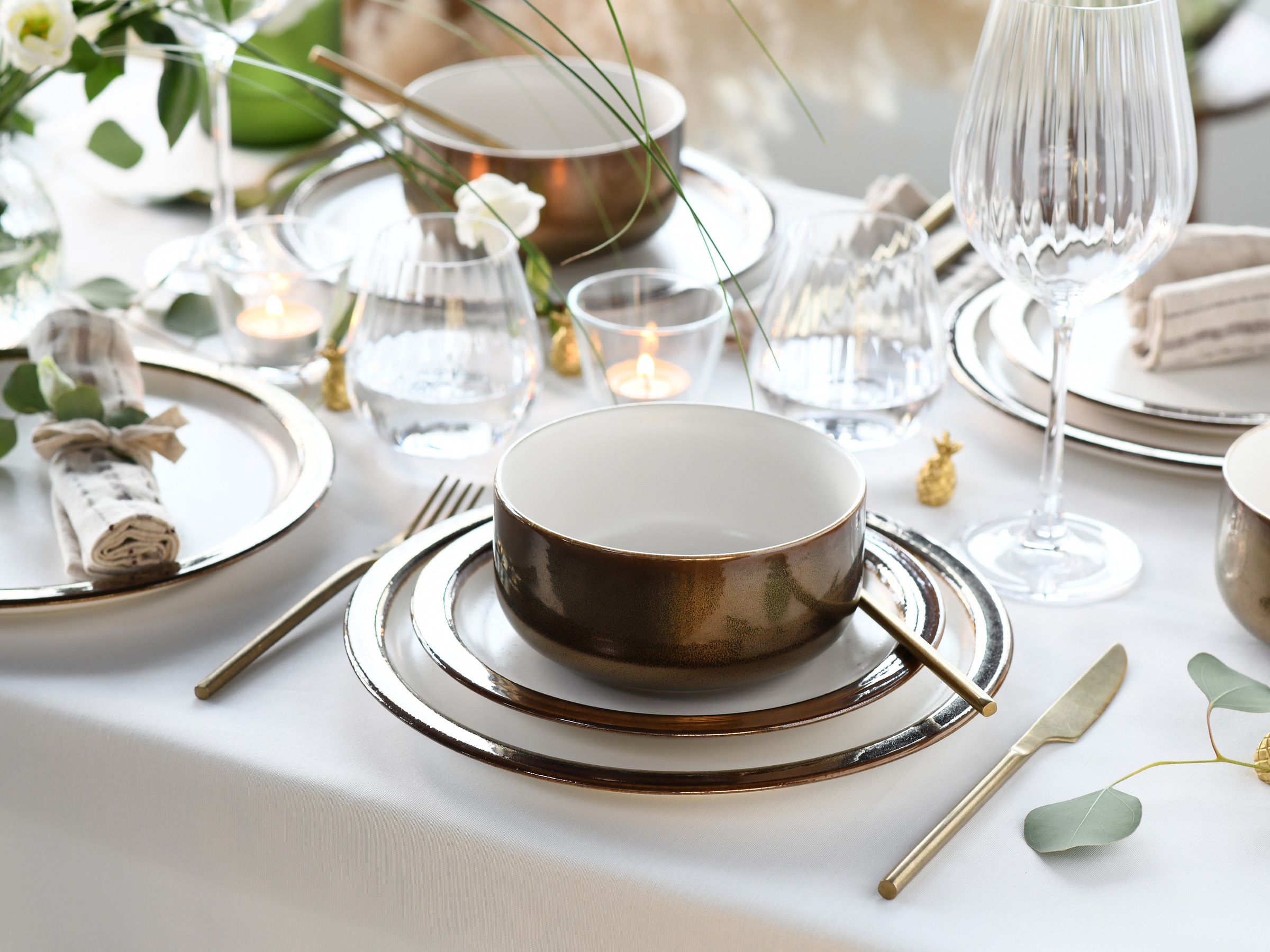 CreaTable Teller-Set »Modern Industrial«, (Set, 12 tlg., Tafelservice für 4 Personen), Service, Spezialglasur, glänzende Sprenkel, 12 Teile, für 4 Personen
