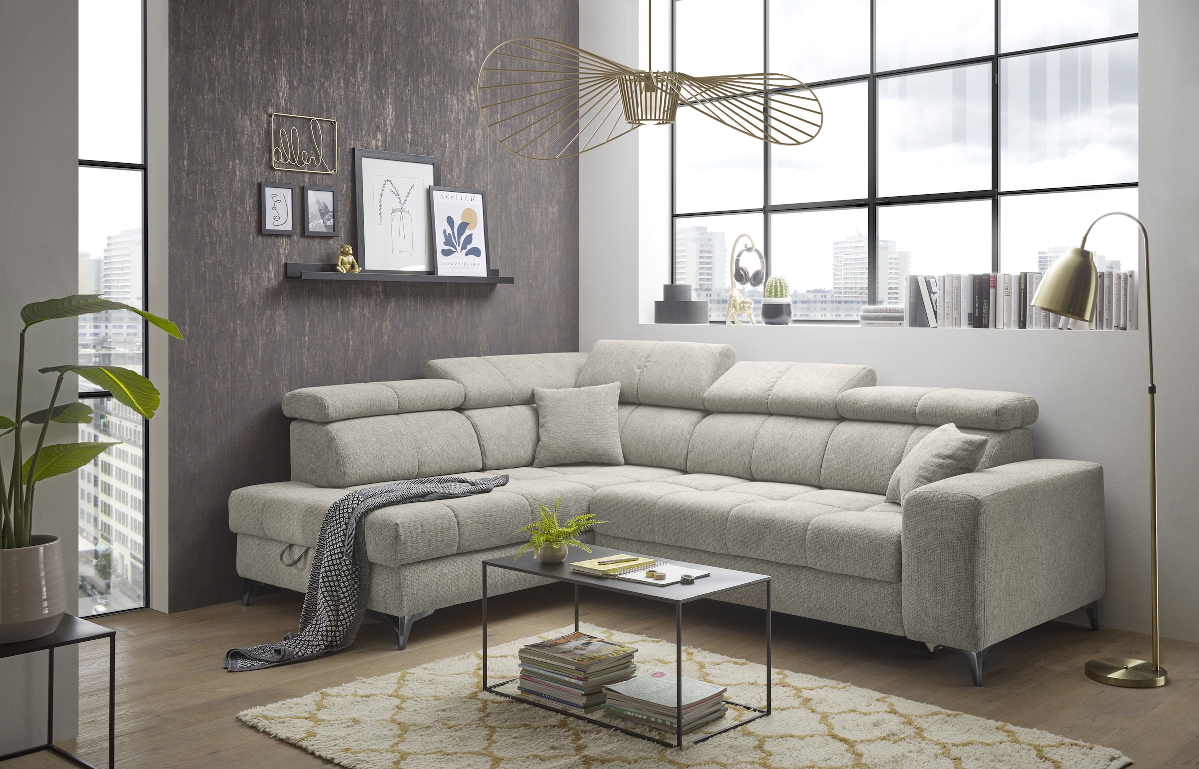 ED EXCITING DESIGN Ecksofa »Sydney L-Form«, (2 St.), frei im Raum stellbar, mit Bettkasten, inkl. Kopfteilverstellung