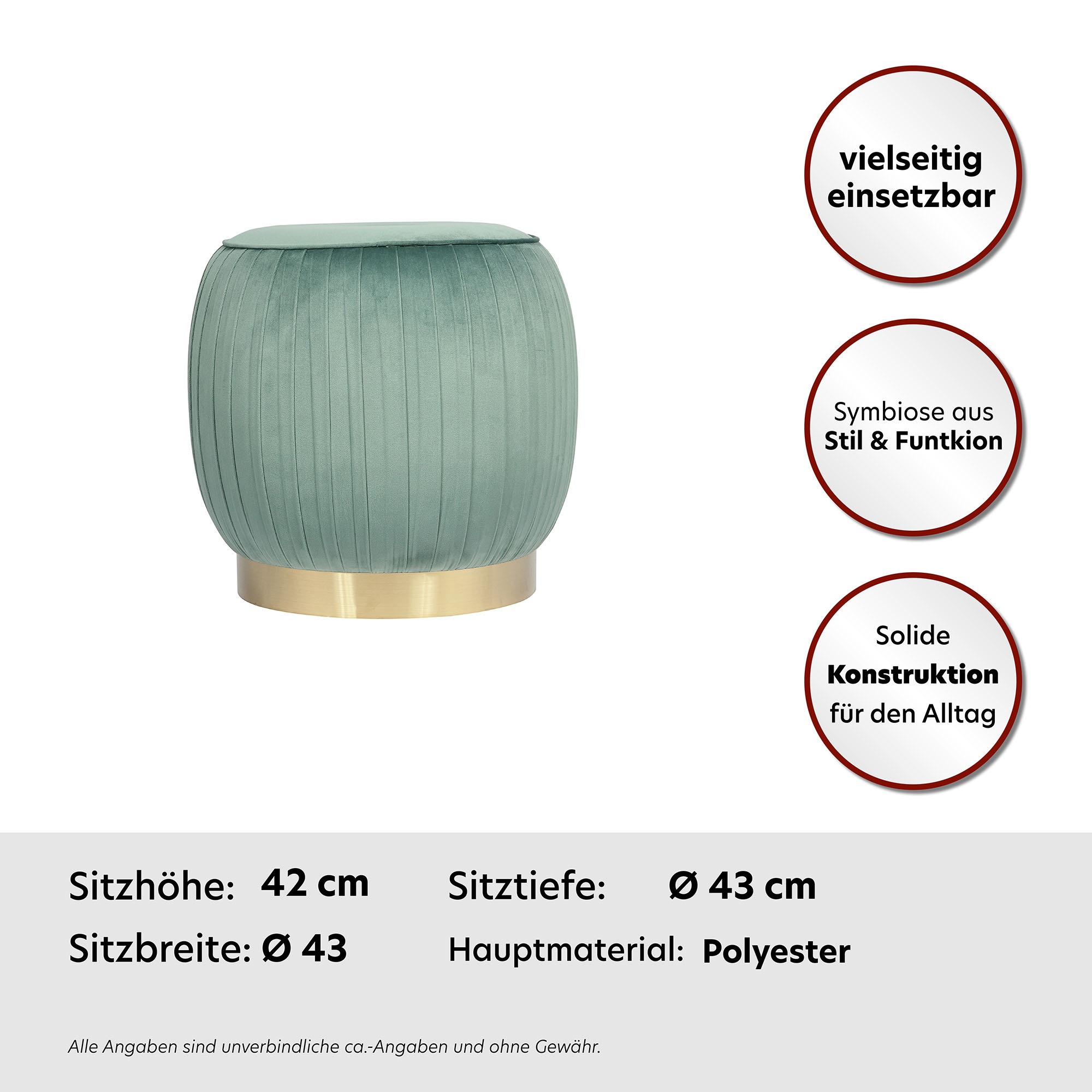 Thumbnail - Kayoom Sitzhocker "Hocker Lilje, Edler Touch durch goldenen Sockel,Hochwertiger Samtbezug" 1 Stk. tlg. samtweich, gestep...