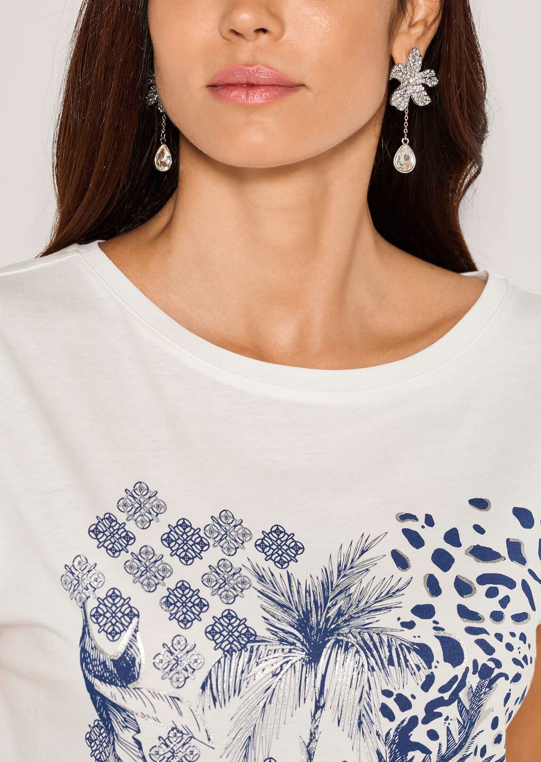 MADELEINE Kurzarmshirt »Shirt Sommerliches Print-Shirt, Kurzarm« Shirt mit Rundhalsasschnitt mit Blende und tunnelzug im Saum
