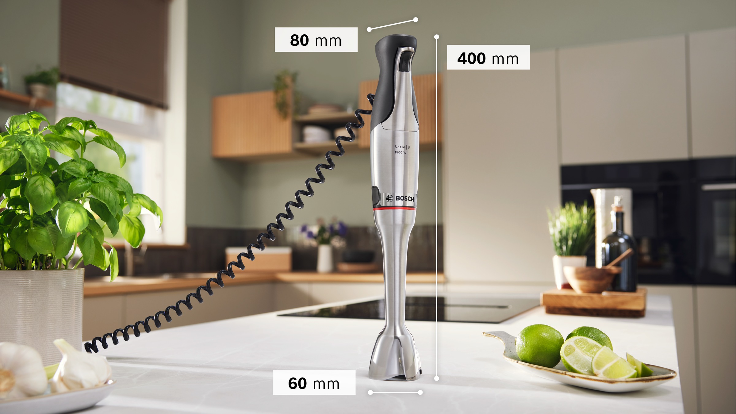 BOSCH Stabmixer »ErgoMaster Serie 8, MSM8M914, Doppelschneebesen, Spiralkabel, Becher« 1500 W 6 Klingen Edelstahl, Keramikkupplung, luftgekühlter Motor
