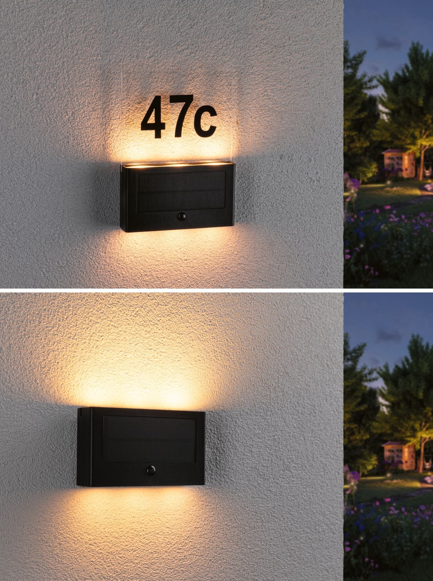 Paulmann LED Außen-Wandleuchte »Solar Hausnummernleuchte Neda IP44 2200K 18lm Anthrazit«, 1 flammig-flammig, Bewegungsmelder insektenfreundlich