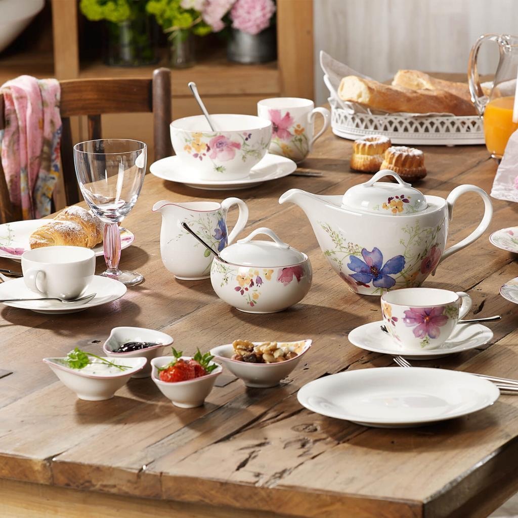 Villeroy & Boch Geschirr-Set »Teeservice Mariefleur Gris Basic 20er Set bunt« Spülmaschinengeeignet, Mikrowellenfest