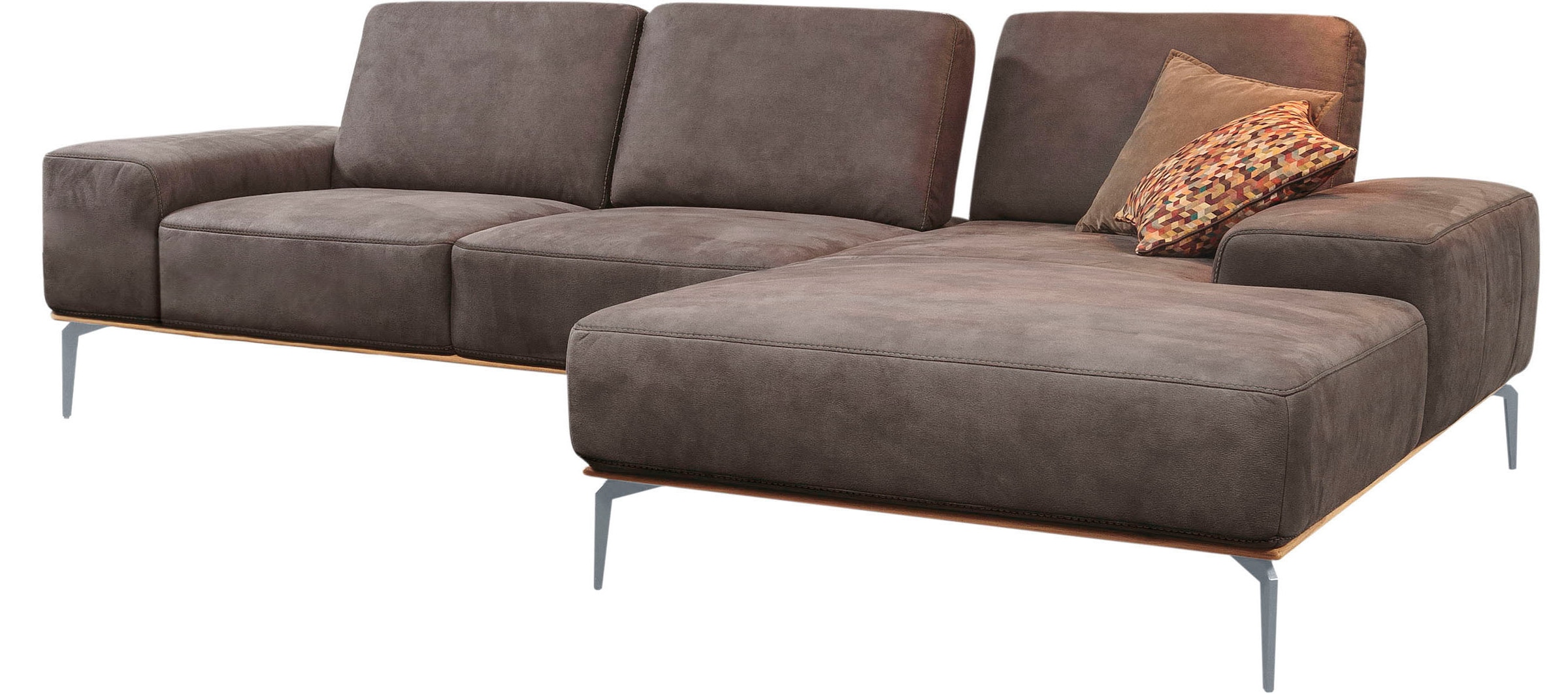 W.SCHILLIG Ecksofa "run, Designsofa mit tollem Sitzkomfort, bequem, Breite 299cm, L-Form" mit elegantem Holzsockel, Füße in Silber matt, Breite 299 cm