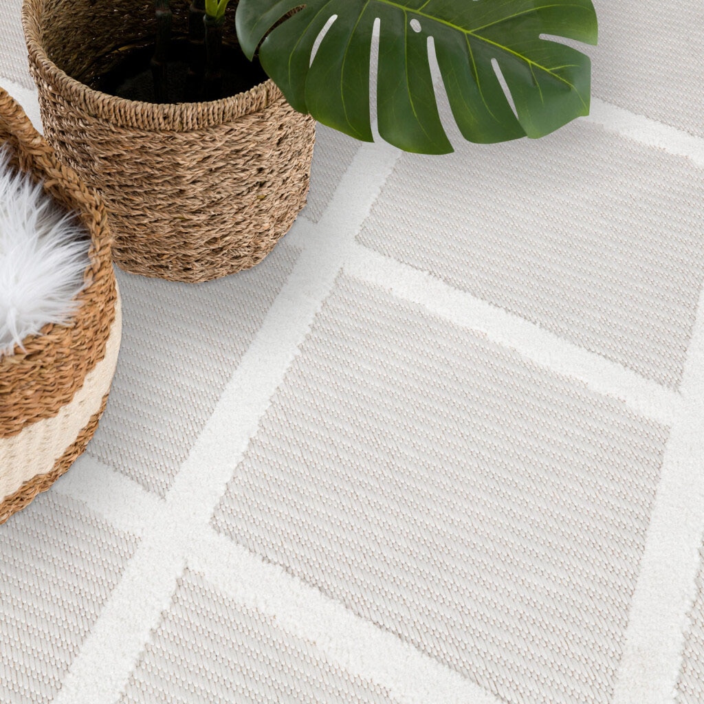 Carpet City Teppich »In-& Outdoorteppich Santorini 457, 3D-Effekt, Raute-Look«, rund, 5 mm Höhe, Wetterfest & UV-beständig für Terrasse, Balkon, Küche, Flur