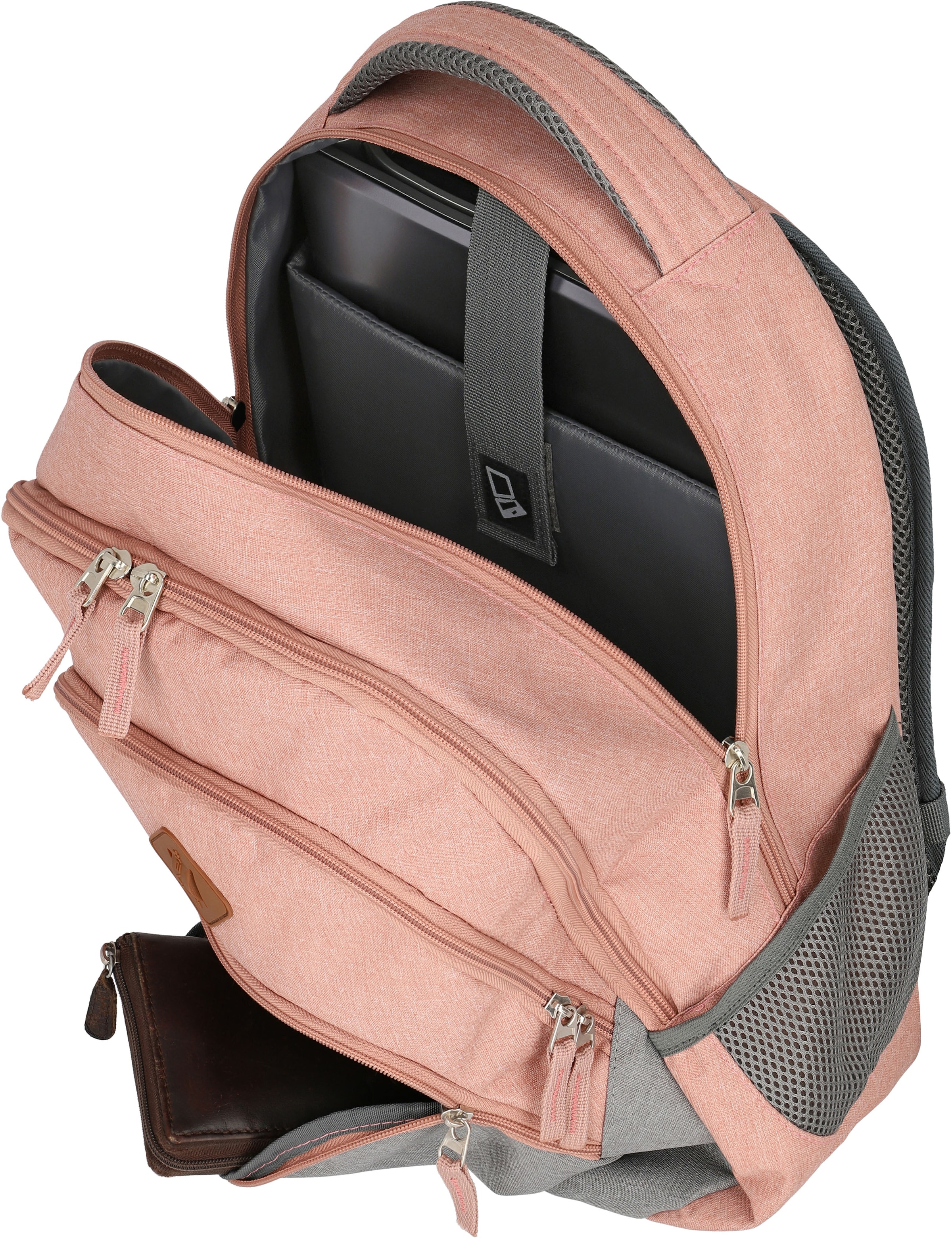 travelite Laptoprucksack »Basics Melange, rosa/grau«, Arbeitsrucksack Schulrucksack Freizeitrucksack mit 15-Zoll Laptopfach