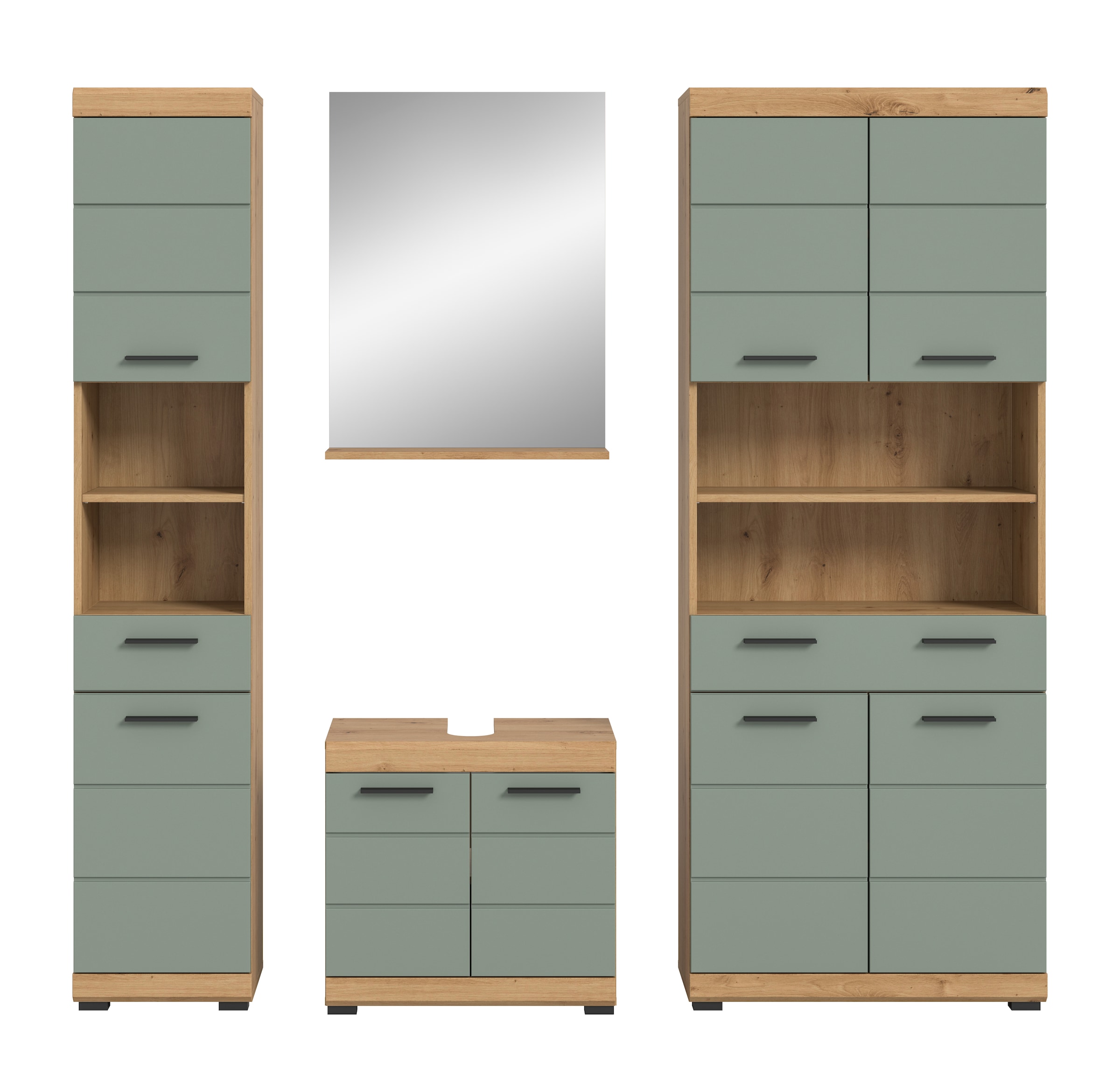 INOSIGN Badmöbel-Set »Siena, 4 teilig, bestehend aus:«, (Set), Hochschrank, Waschbeckenunterschrank, Badspiegel, Hochschrank breit