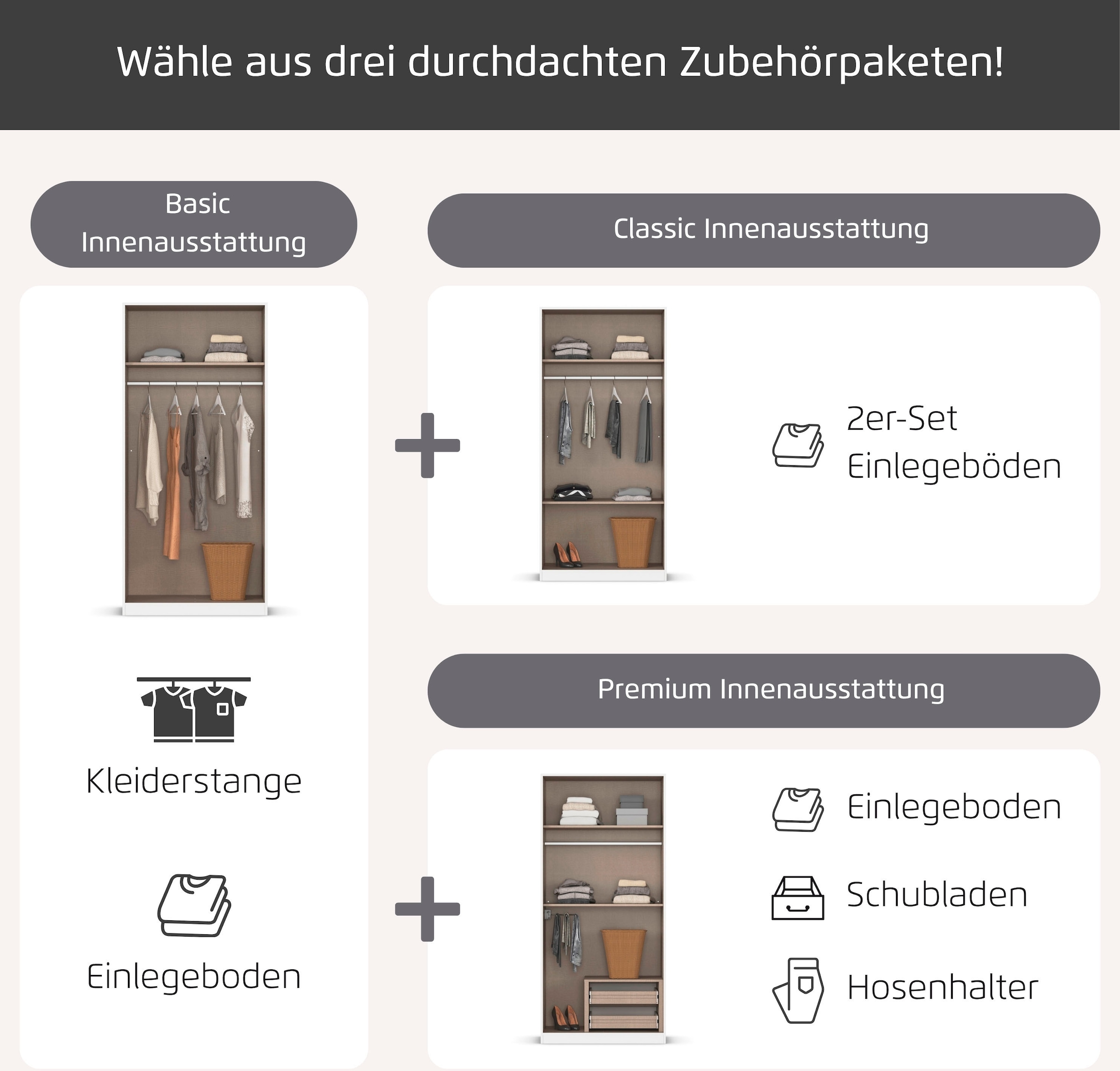 rauch Drehtürenschrank »Kleiderschrank Schrank Garderobe Wäscheschrank COSTA Breite 91 cm« in 3 Ausstattungen BASIC/CLASSIC/PREMIUM,  mit griffloser Front und Push-to-Open Funktion MADE IN GERMANY
