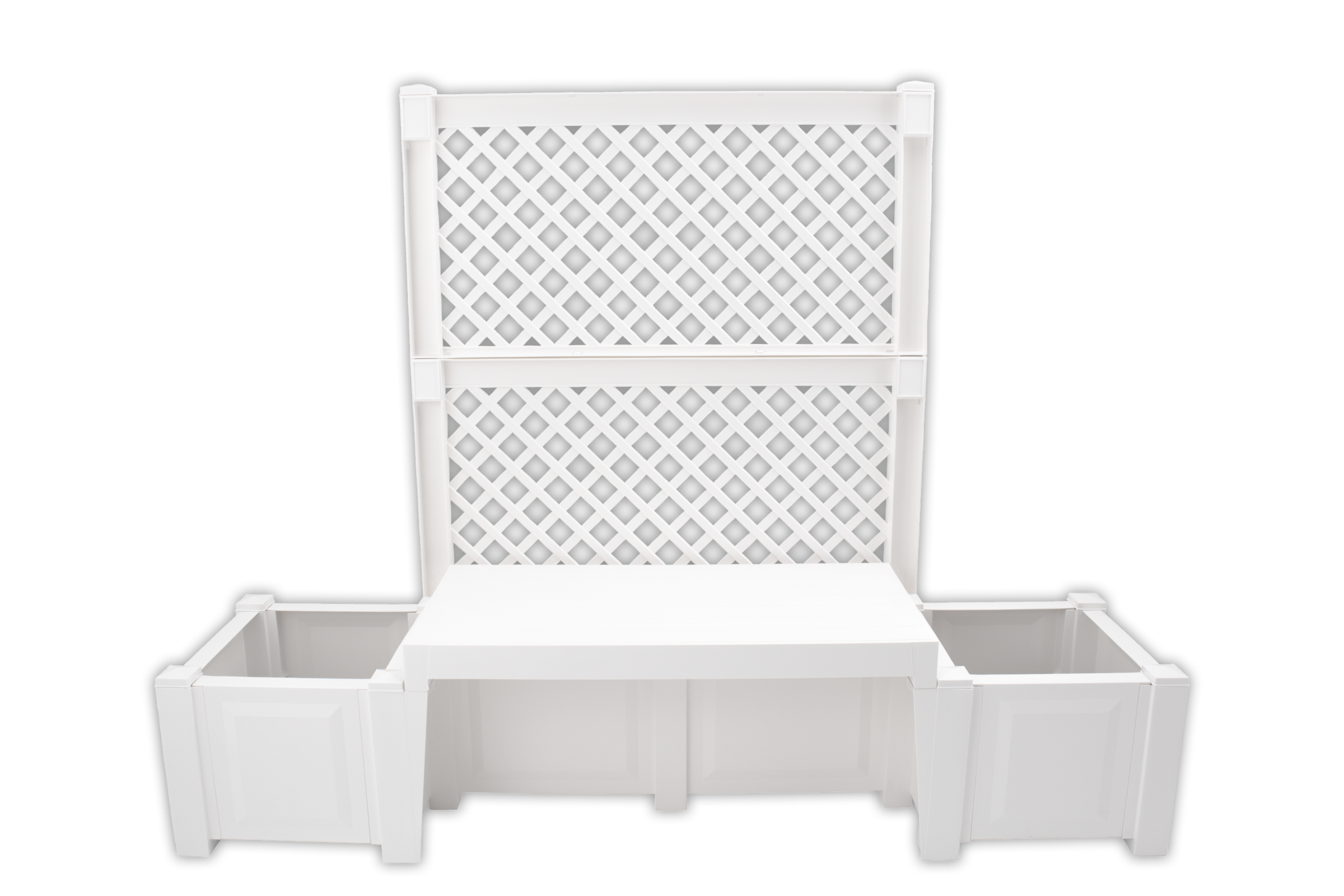 Gartenbank KHW, B:174cm H:139cm T:49cm, weiß, Sitzbänke, "Kopenhagen", mit Spalier und zwei Pflanzkästen, weiß