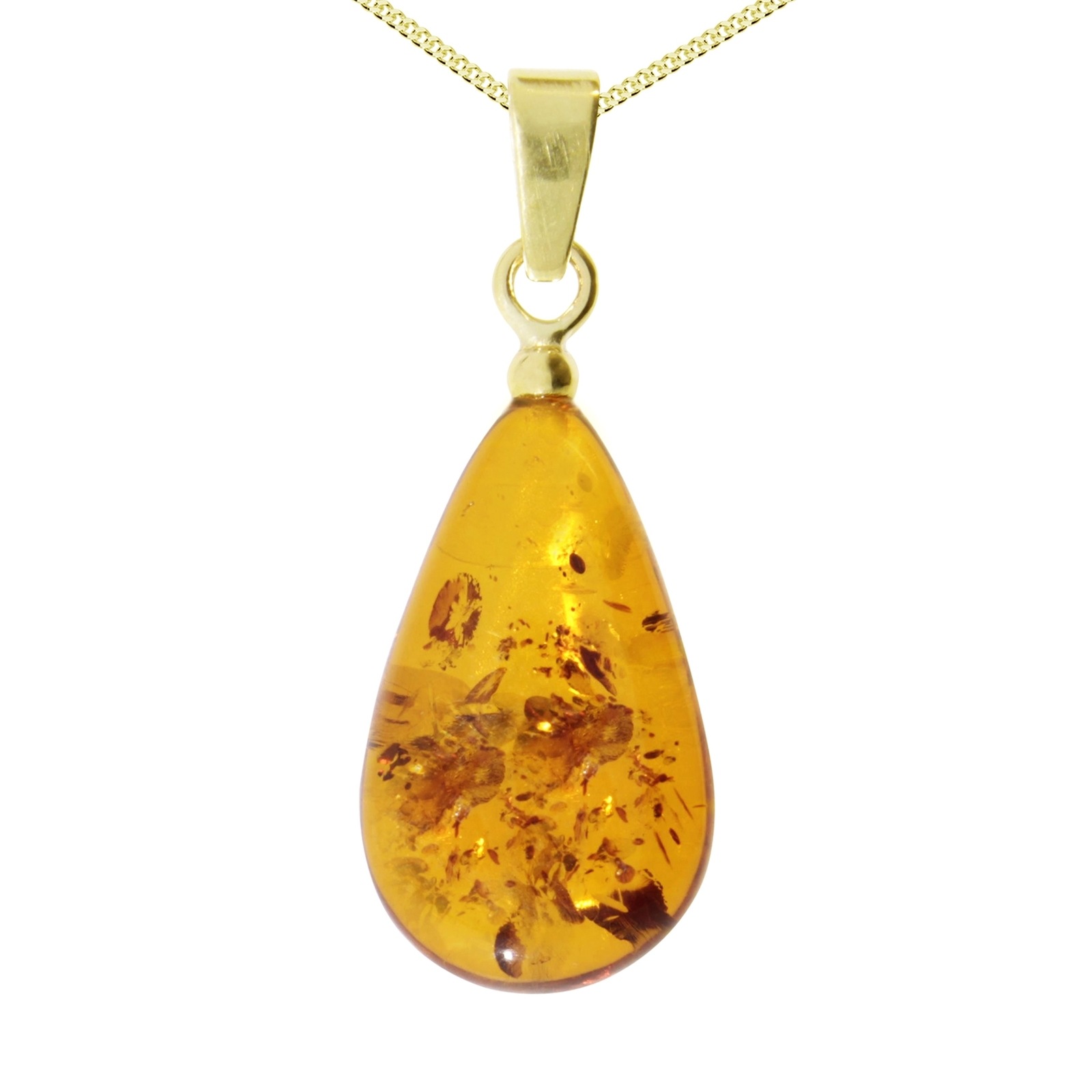 Ostsee-Schmuck Bernstein Tropfen flach Gold 60