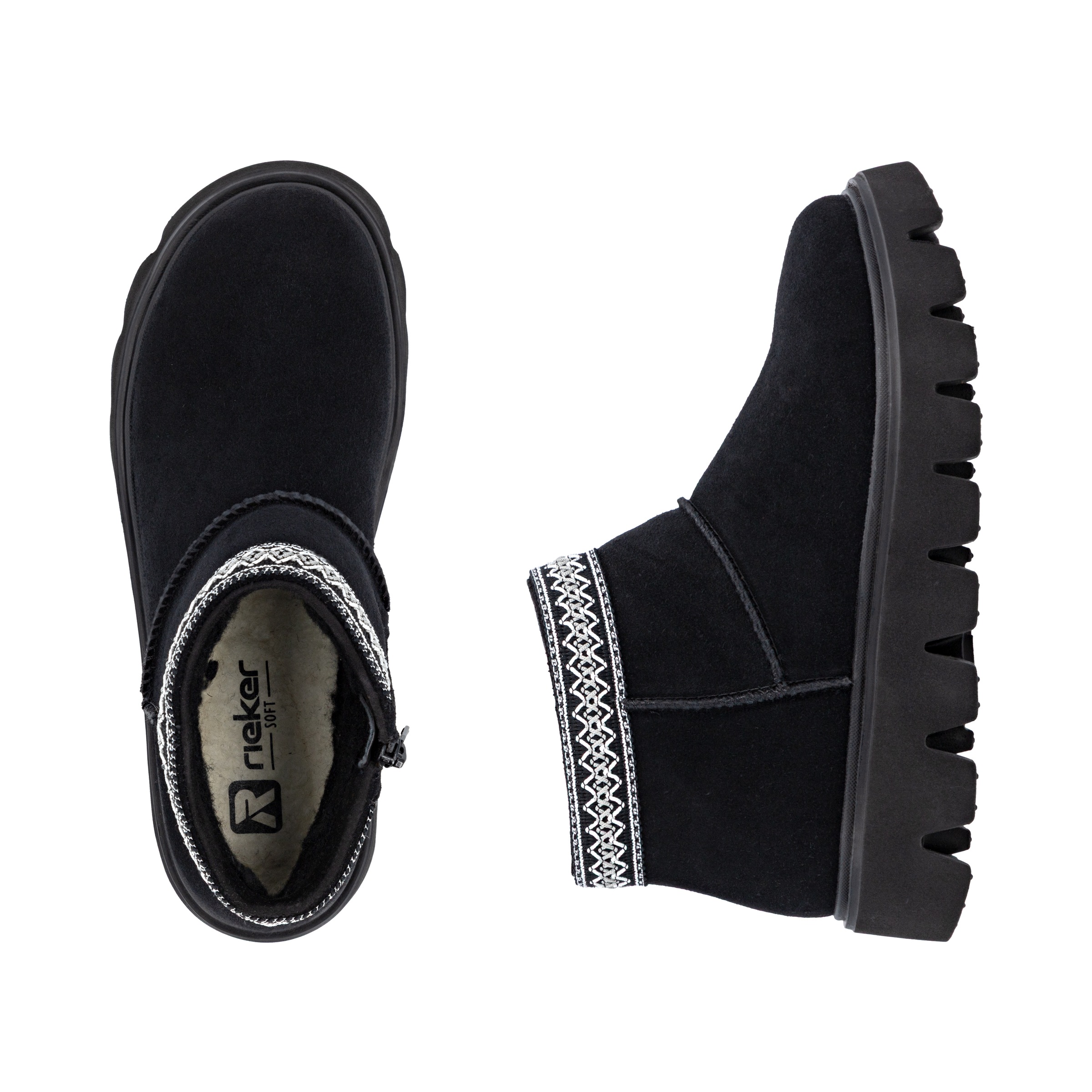 RIEKER Sport Winterboots, Plateauboots, Stiefelette mit Textileinfass im Ethno-Look