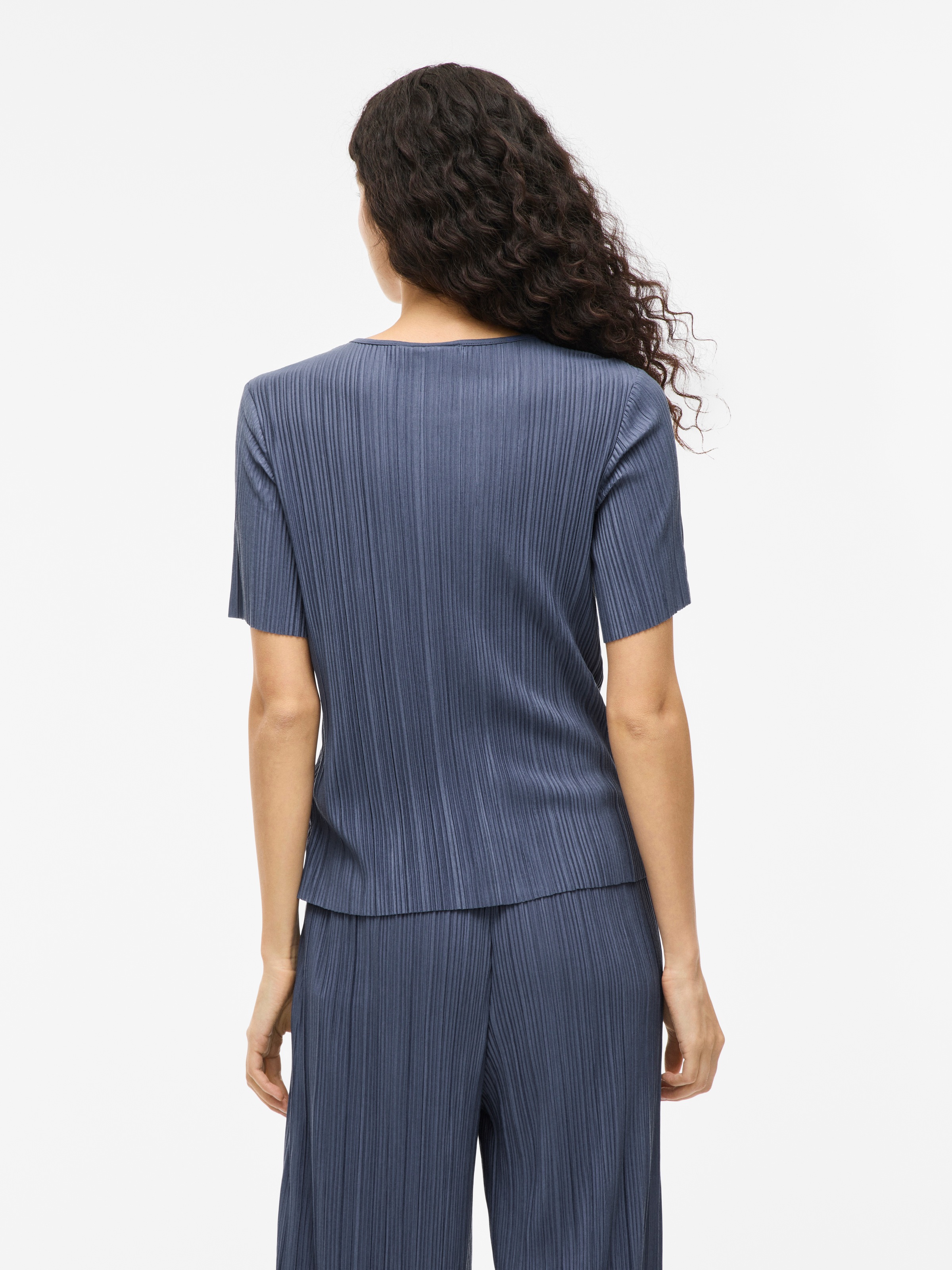 Kurzarmshirt VILA "VIPLISA O-NECK S/S TOP - NOOS", Damen, Gr. XS, blau (vintage indigo), Jersey, Obermaterial: 65% Polyester, 35% Viskose, unifarben, regular fit normal, Rundhals, Shirts 2
