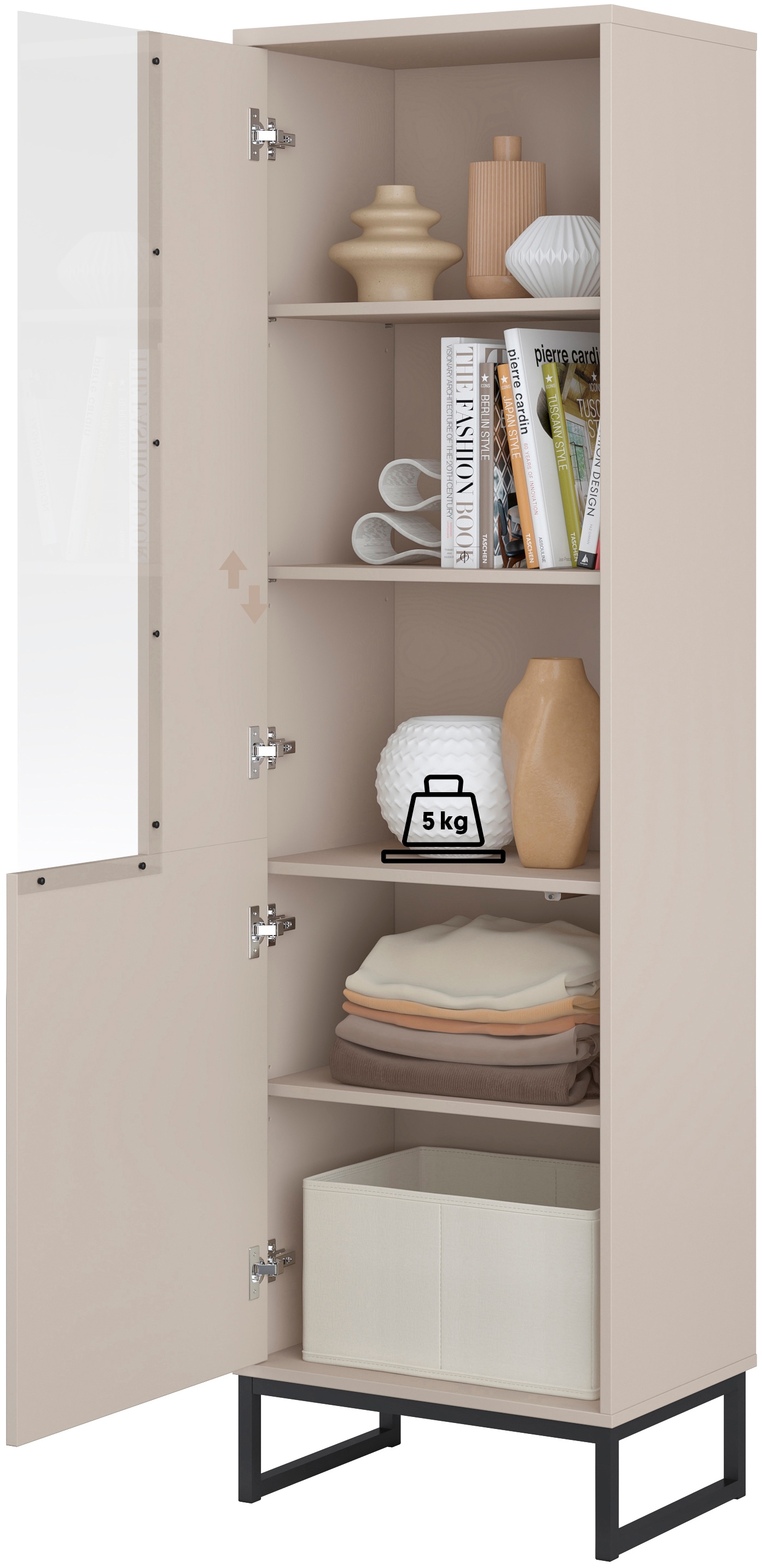 Home affaire Vitrine »Loft, Höhe 181 cm, moderne Standvitrine mit Glastür, Metallkufen« Hochschrank mit viel Stauraum, Glastür und verstellbaren Einlegeböden