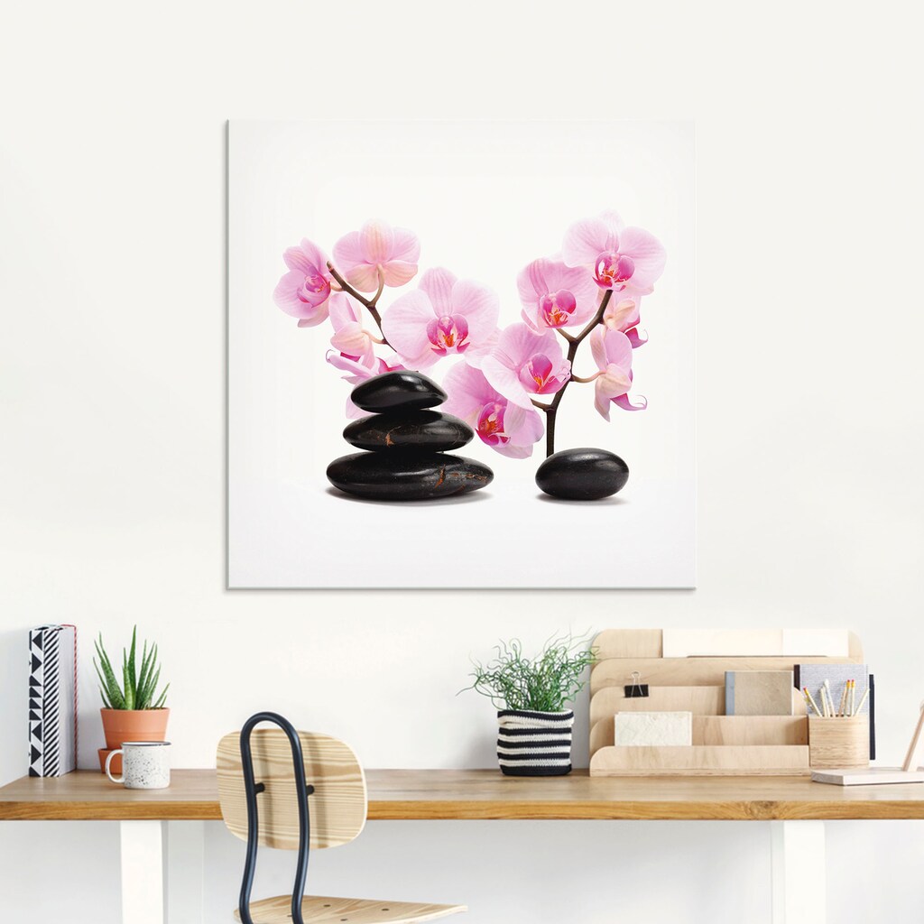 Artland Glasbild »Schwarze Steine und pinke Orchidee«, Zen, (1 St.)