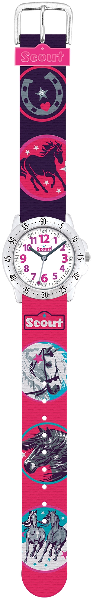 Scout Quarzuhr »Achtion Girls, 280378015, Pferdeuhr«, Lernuhr, Pferdemotiv, ideal auch als Geschenk
