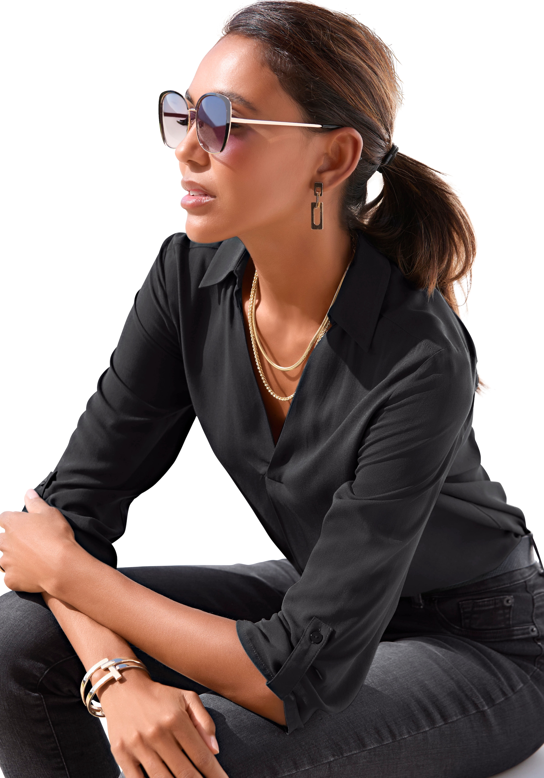 LASCANA Collier »Layerkette«, 2 reihige Halskette, Schlangenkette und Zopfkette in Layer Optik