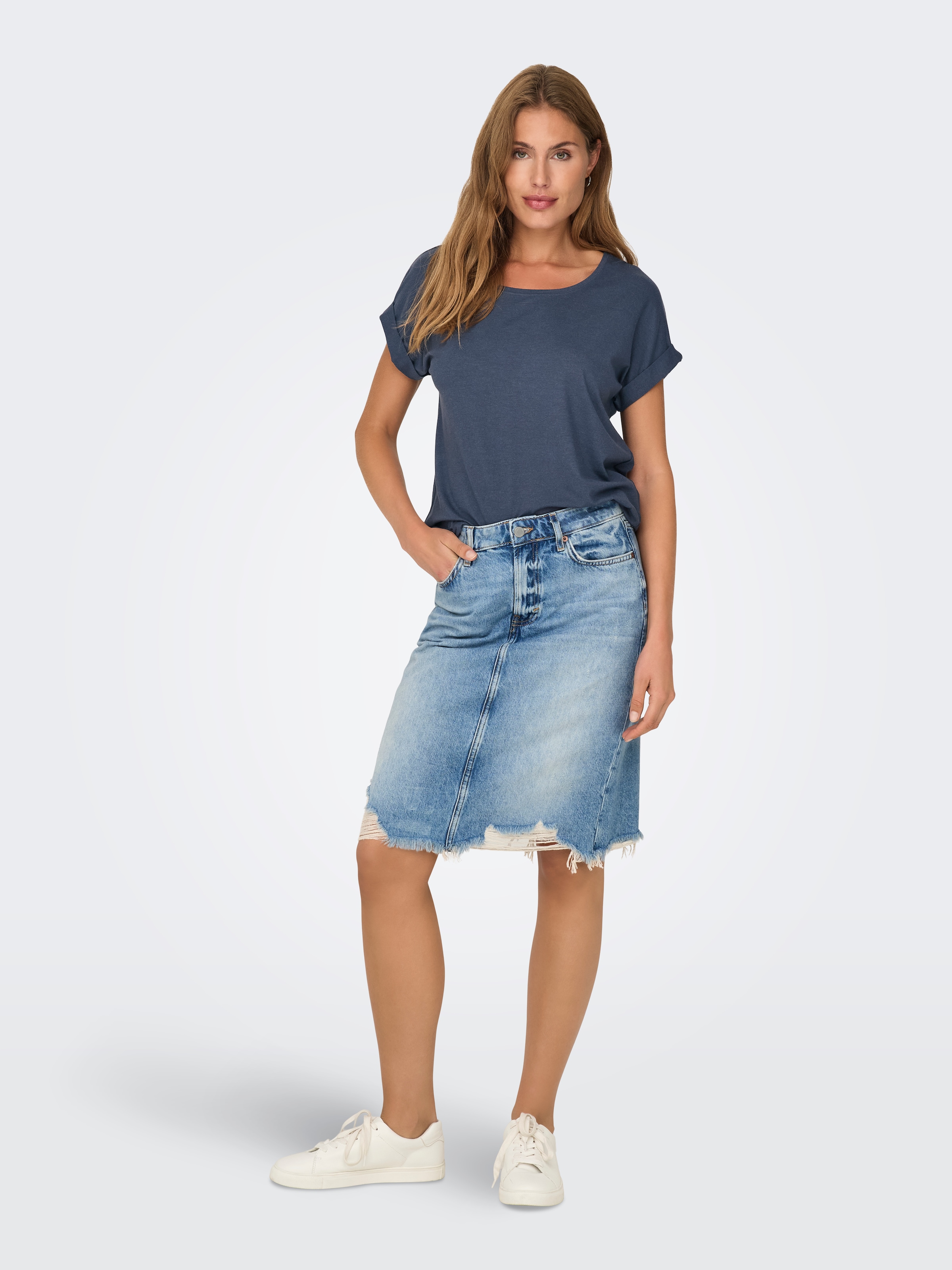 ONLY T-Shirt »ONLMOSTER S/S O-NECK TOP NOOS JRS«, mit Aufschlag am Arm