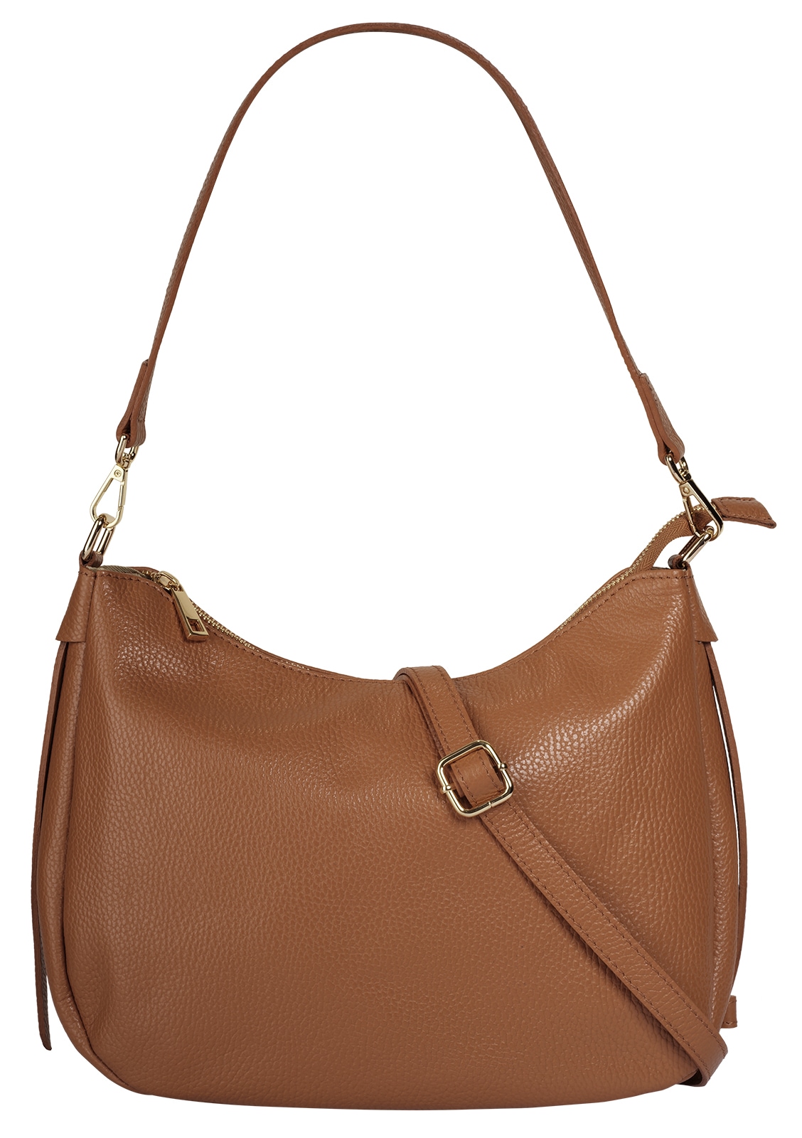 Umhängetasche CLUTY, Damen, Gr. B/H/T: 31cm x 24cm x 7cm onesize, braun (cognac), Leder, leicht glänzend, unifarben, Taschen Umhängetasche, echt Leder, Made in Italy
