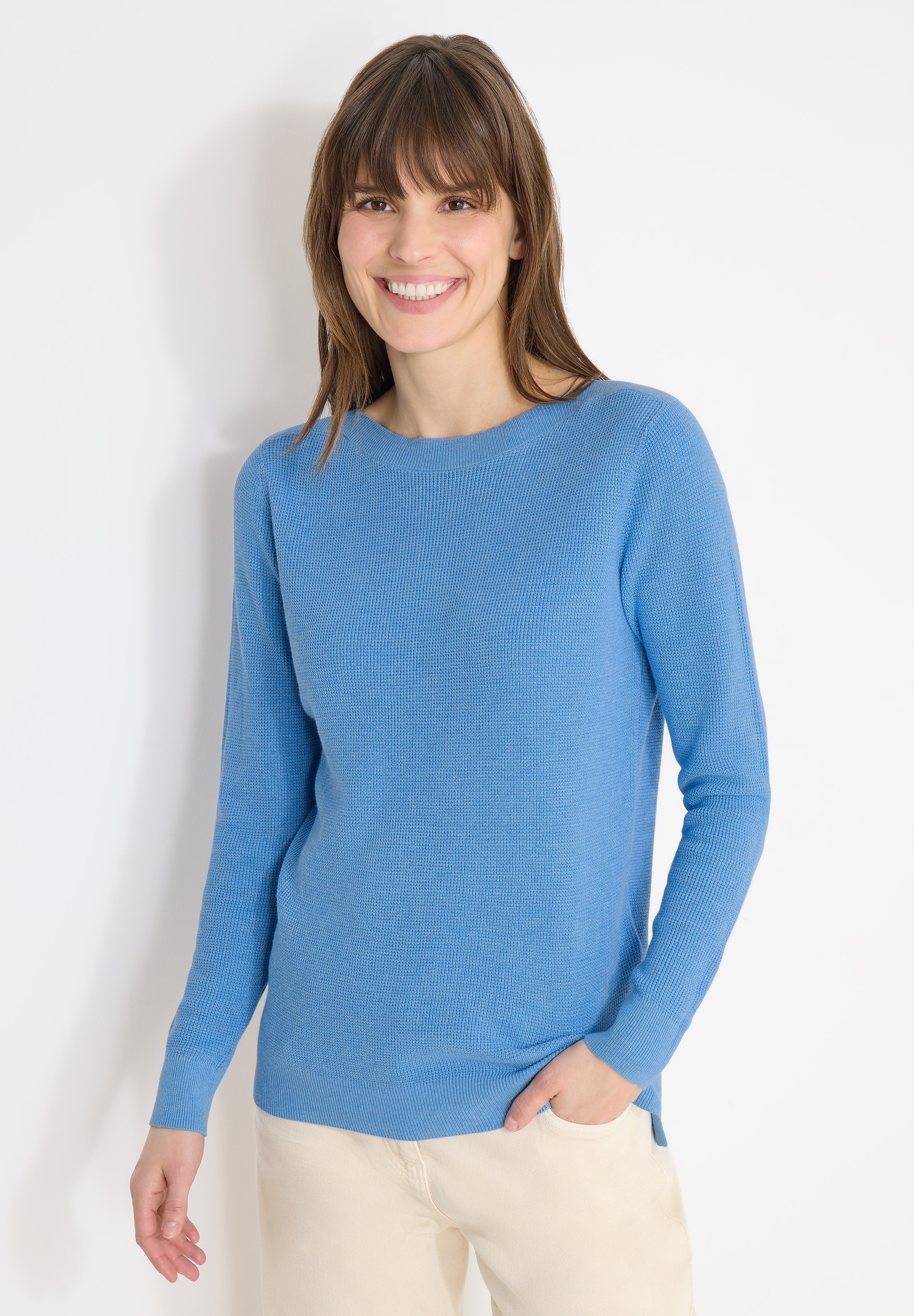 Strickpullover CECIL, Damen, Gr. S (38), cloud blau melange, Web, 60% Baumwolle, 40% Viskose, unifarben, comfort fit normal, U-Boot-Ausschnitt, Bündchen, Pullover Strickpullover, im soften Baumwoll-Mix 4
