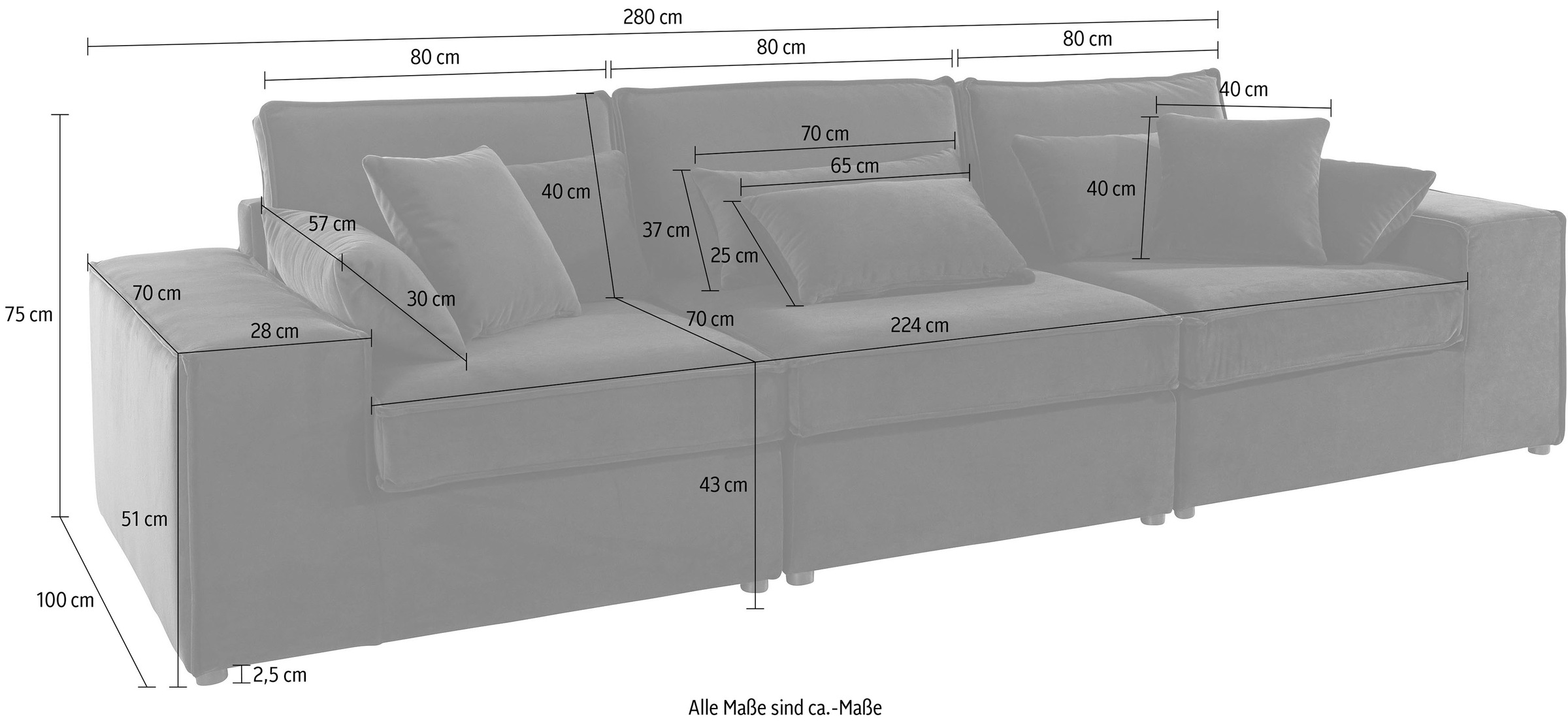 RAUM.ID 3-Sitzer »Florid«, 3 Teile, bestehend aus Modulen, viele Bezugsqualitäten, auch in Cord