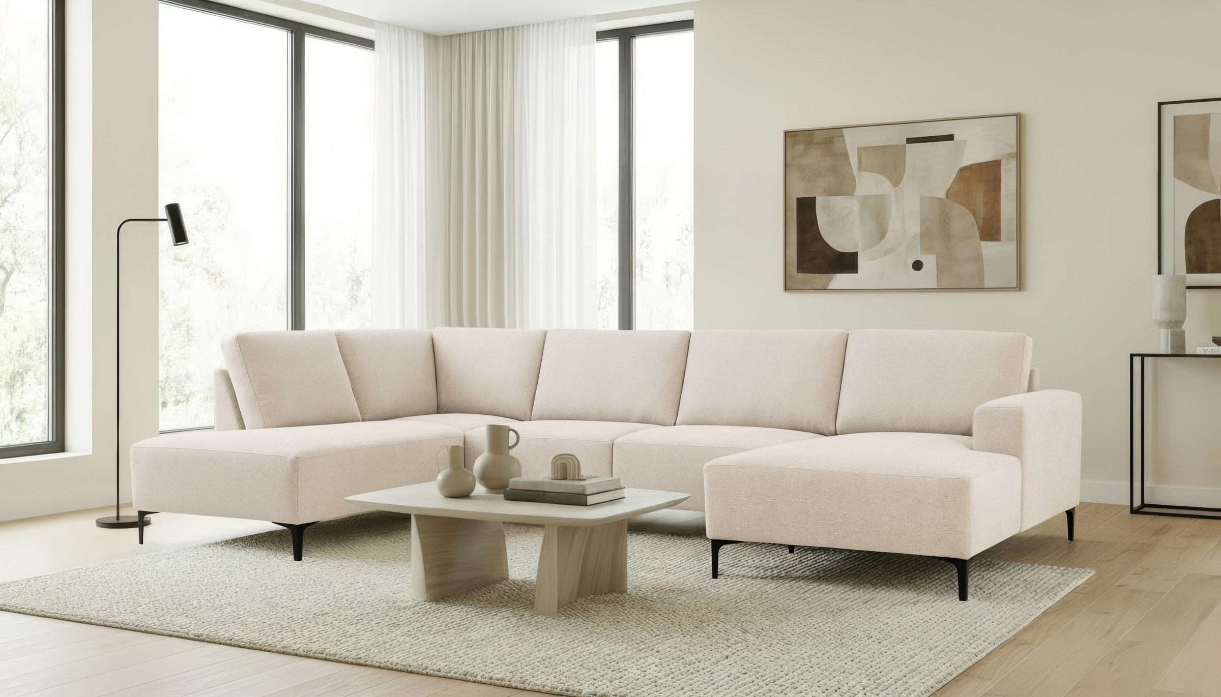 OTTO home Wohnlandschaft "Tournon U-Form, XXL Sofa, Breite 333 cm, Webstoff, Chenille" Designsofa im nordischen Stil, Wellenunterfederung, Metallfüße