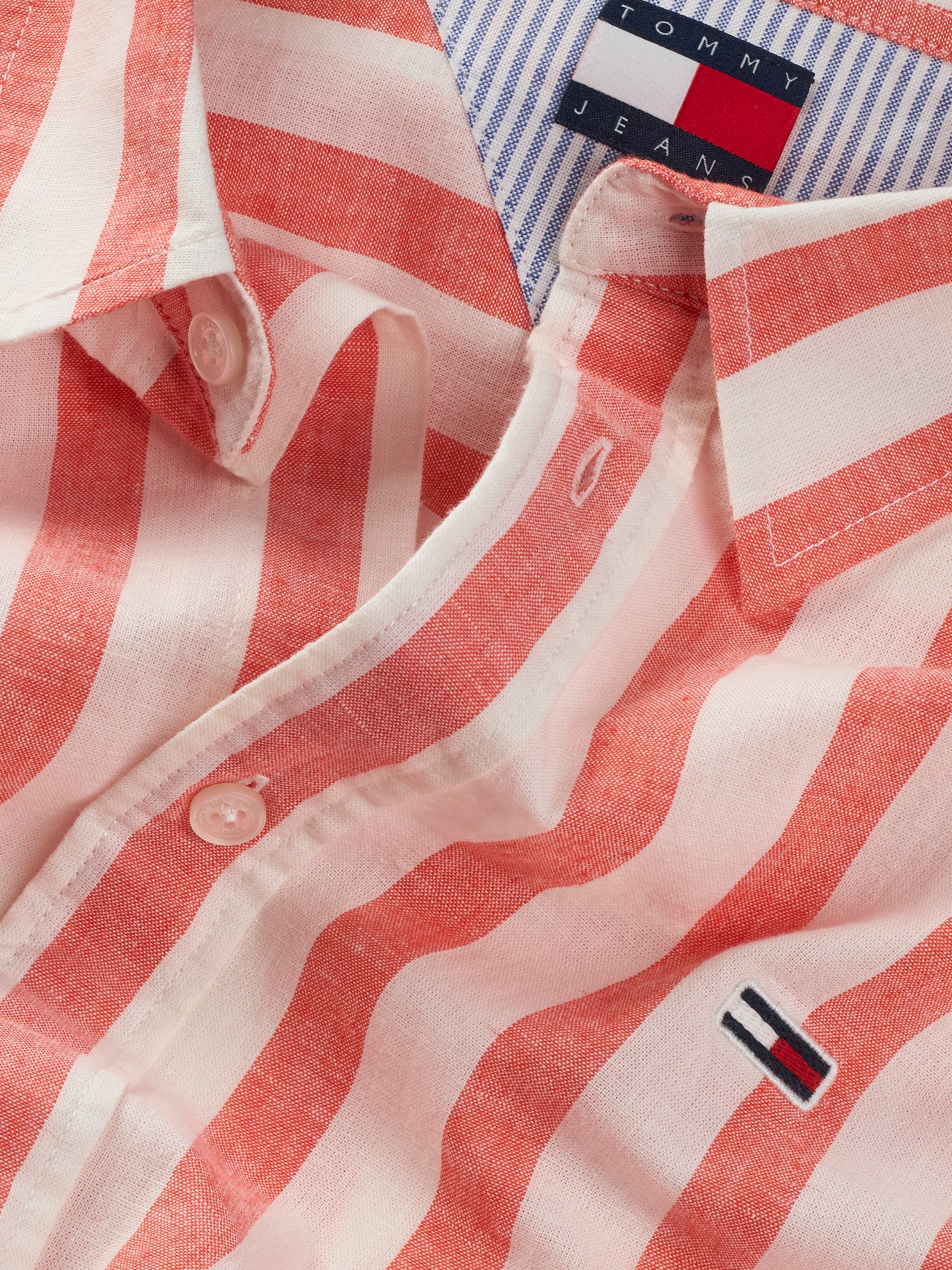 Tommy Jeans Kurzarmhemd »TJM REG LINEN BLEND STP SS SHIRT«, Mit Rundhalsausschnitt