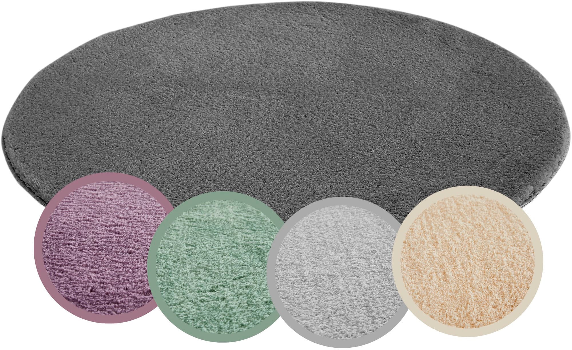 Andiamo 1100000002199 "Arezzo" rund 16 mm Höhe Uni Farben, weicher Flor, waschbar, ideal im Wohnzimmer & Schlafzimmer