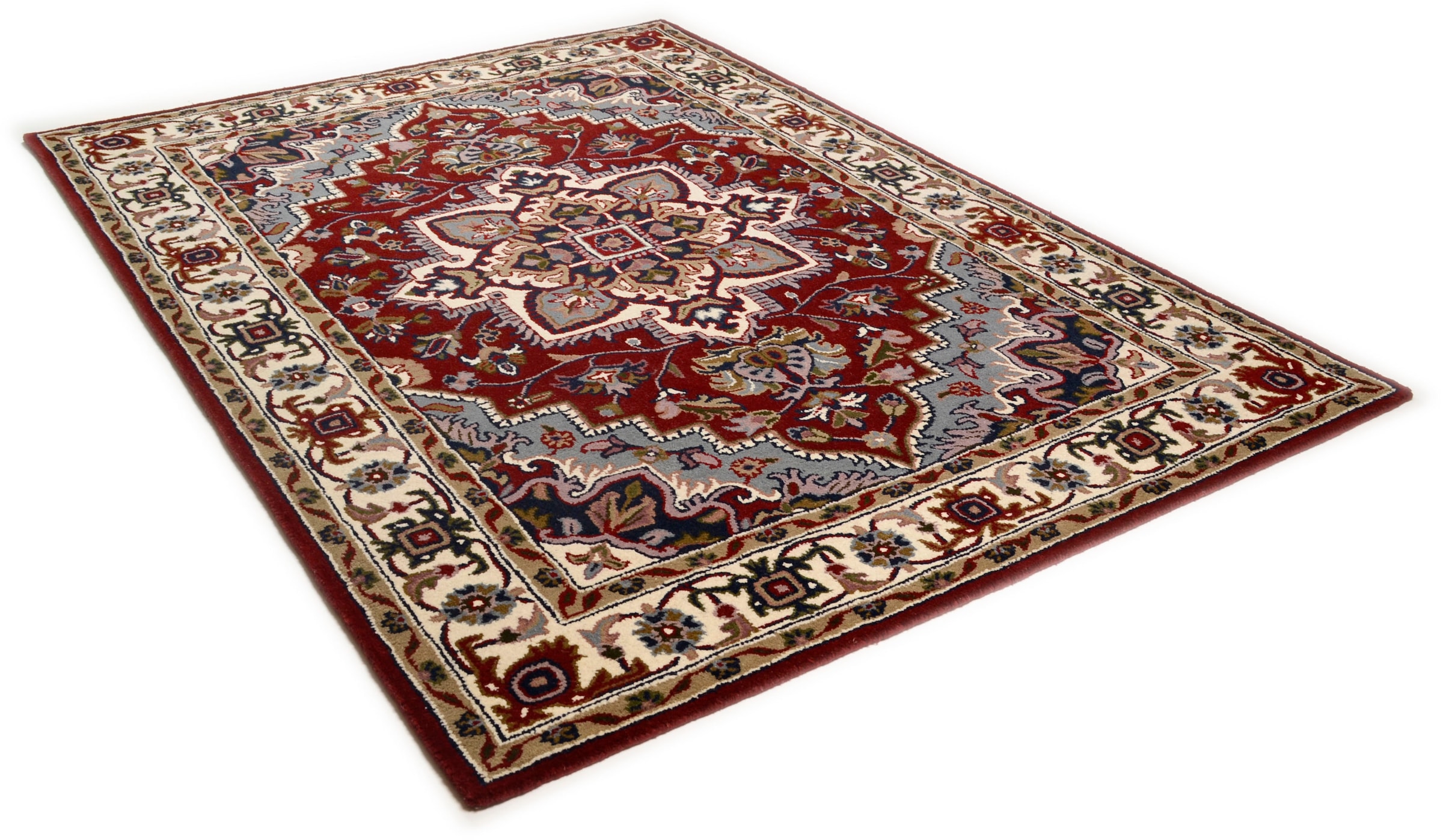 Wollteppich THEKO, B:60cm H:14mm L:90cm, rot, Schurwolle, Wohnzimmer, Teppiche, "Royal Heriz", reine Wolle, Orient-Optik, auch als Läufer, Wohnzimmer