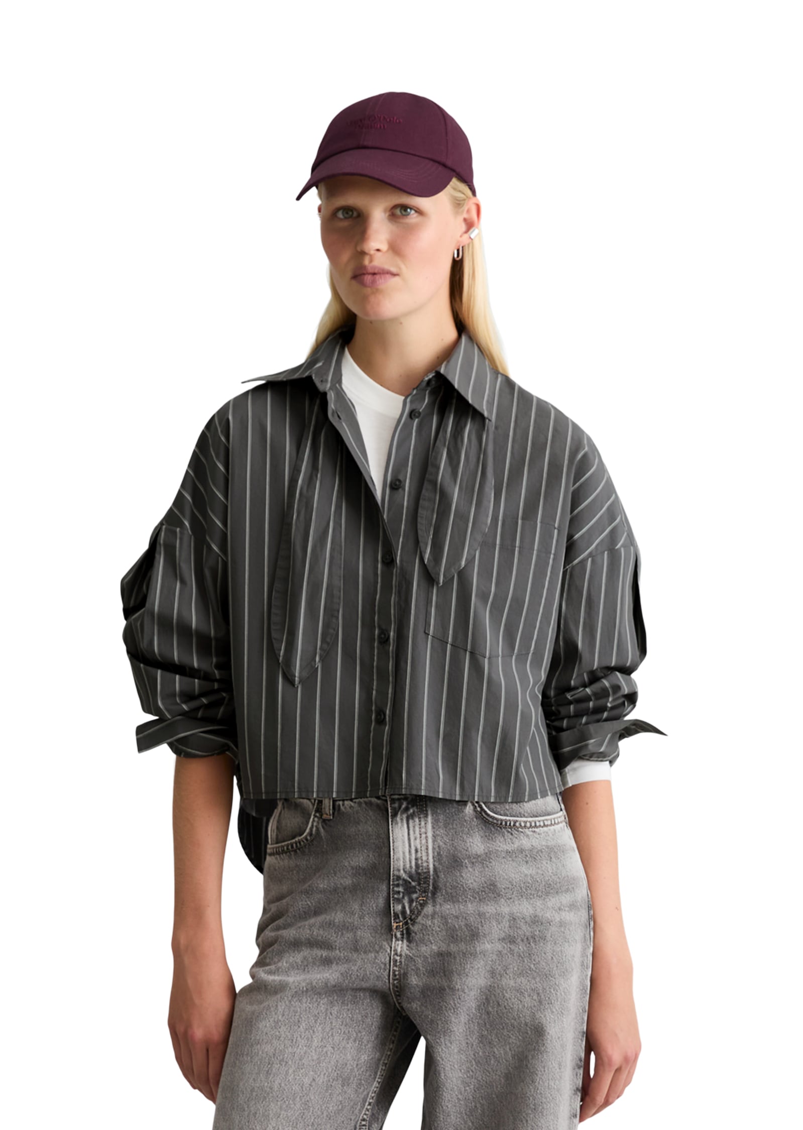 Marc O'Polo DENIM Hemdbluse mit Schluppe, Papertouch-Popeline