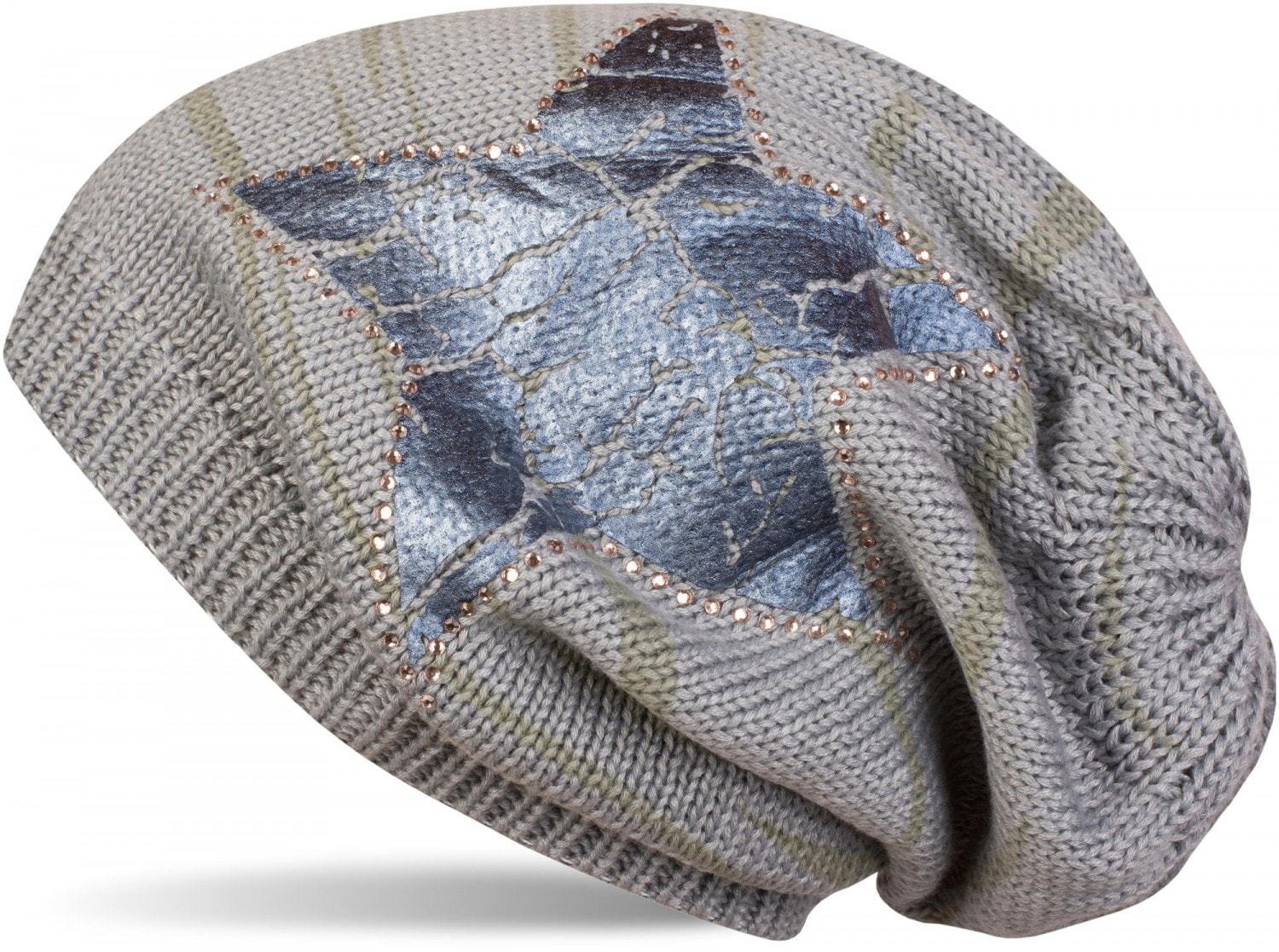 styleBREAKER Strickmütze "Feinstrick Beanie mit Stern und Strass" 1 Stk.