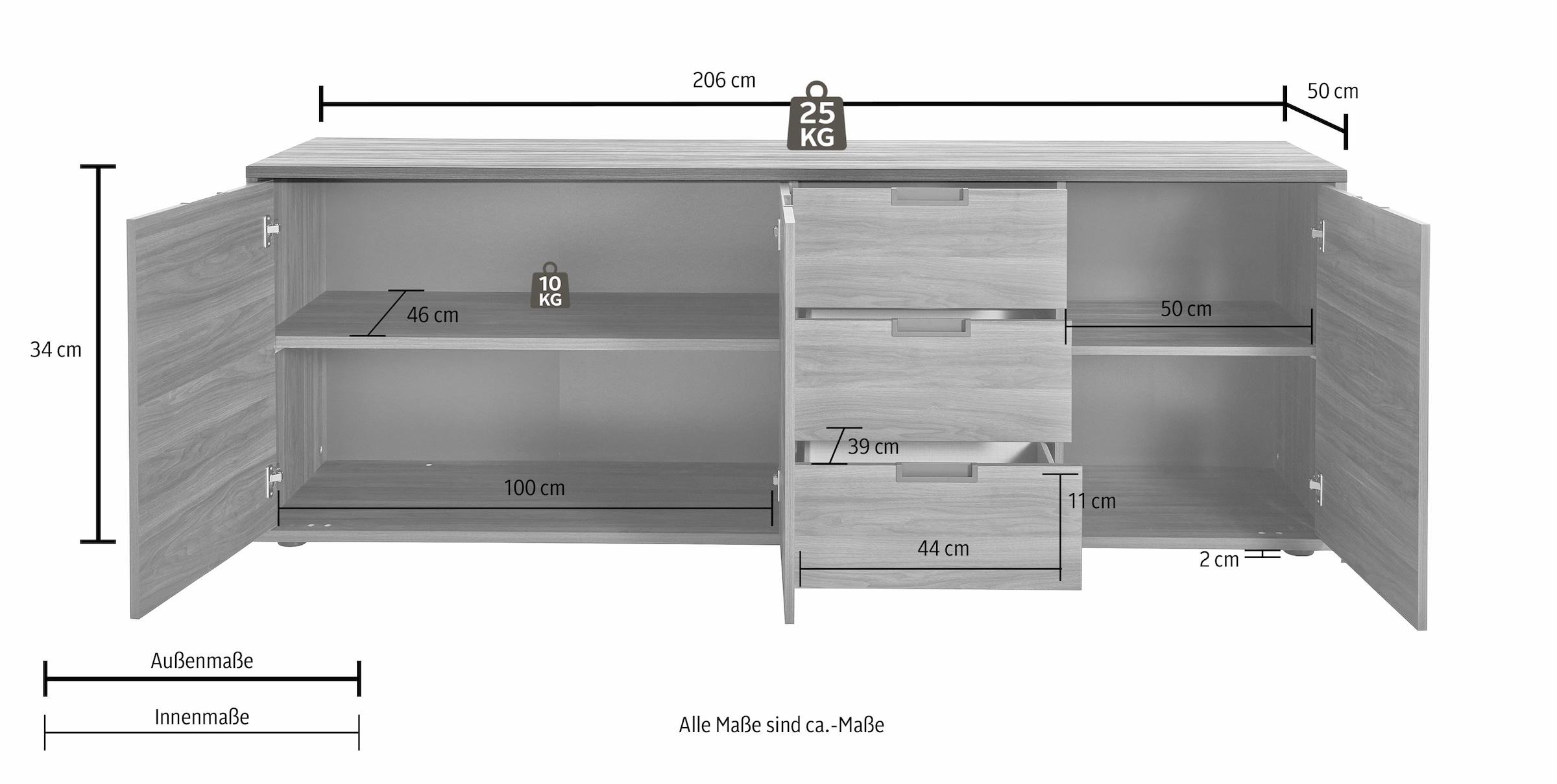 INOSIGN Sideboard »Palma«, Breite 206 cm