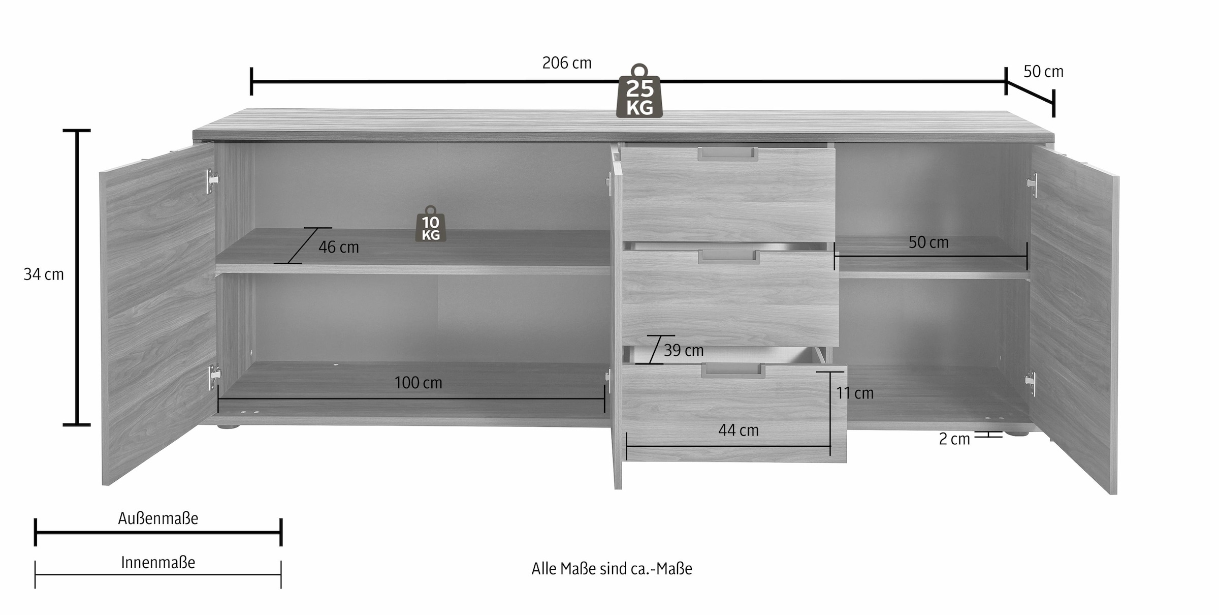 INOSIGN Sideboard "Palma", Breite 206 cm günstig online kaufen