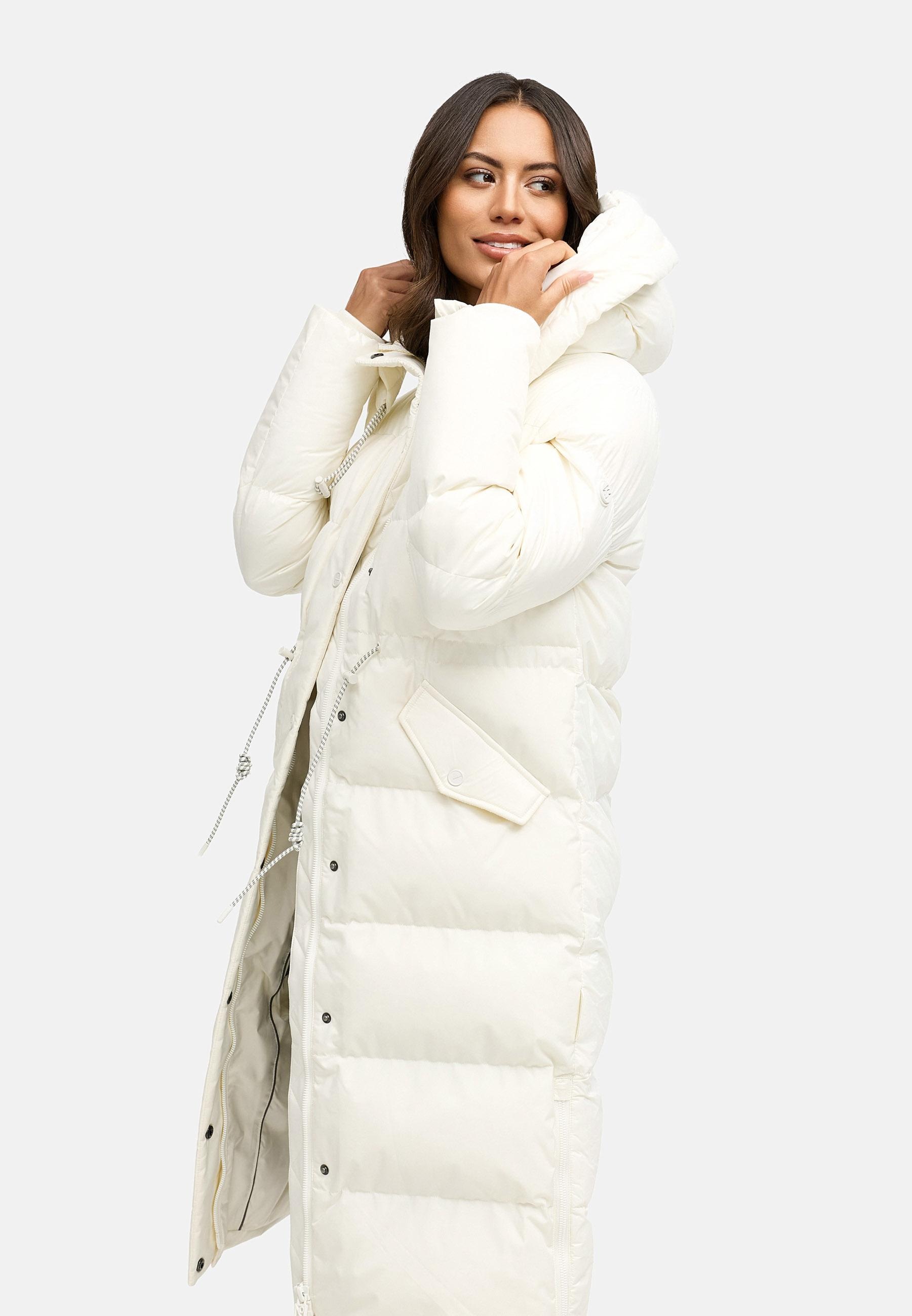 Navahoo Steppmantel »Knusperherz 14«, Langer gesteppter Damen Wintermantel mit Materialmix