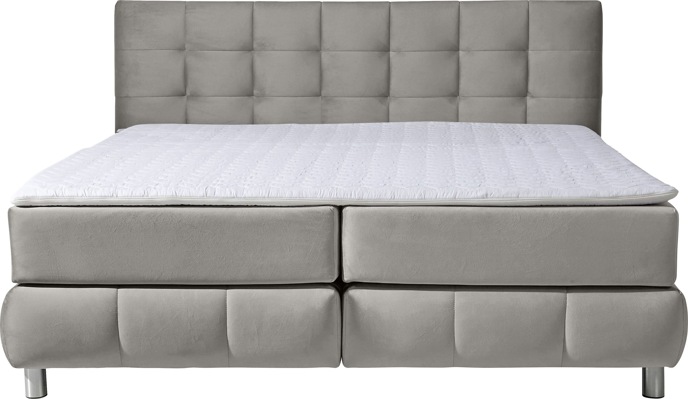 Boxspringbett HOME AFFAIRE "Salo XXL", grau (hellgrau), B:194cm L:231cm, Komplettbetten, Boxspringbett, in Samtoptik oder Struktur, 6 Breiten in Überlänge 220cm, 4 Härtegrade 3