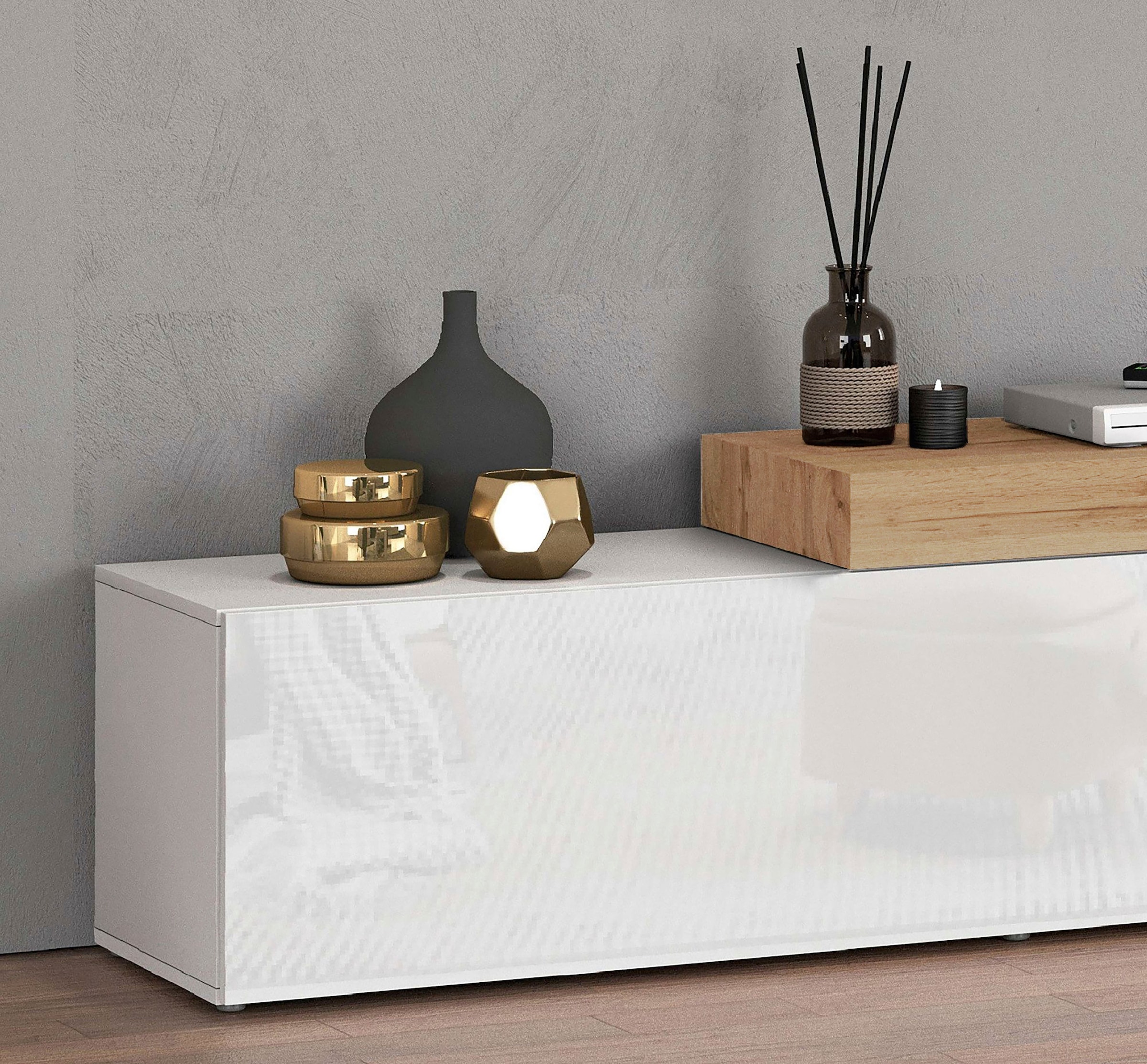 INOSIGN Lowboard »Chronos TV-Board, T-Schrank« Breite verstellbar von 180 bis 290 cm, 1 Stk. tlg. Breite 240 cm TV-Board,Lowboard,1 Klappe und ein L-Förmiger Aufsatz