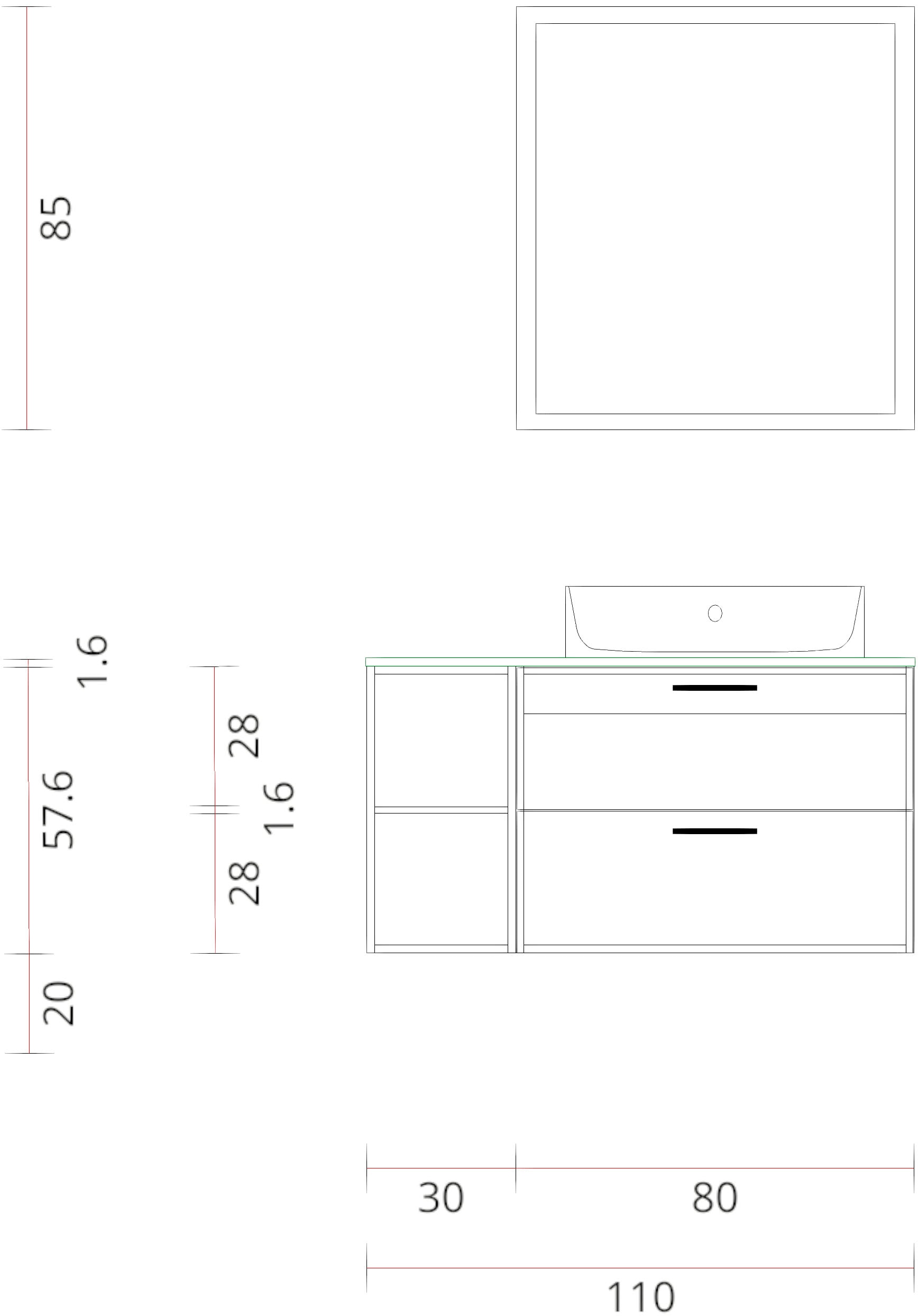 nobilia® elements Badmöbel-Set, (2 St.), Badblock mit Flächenspiegel und Regal