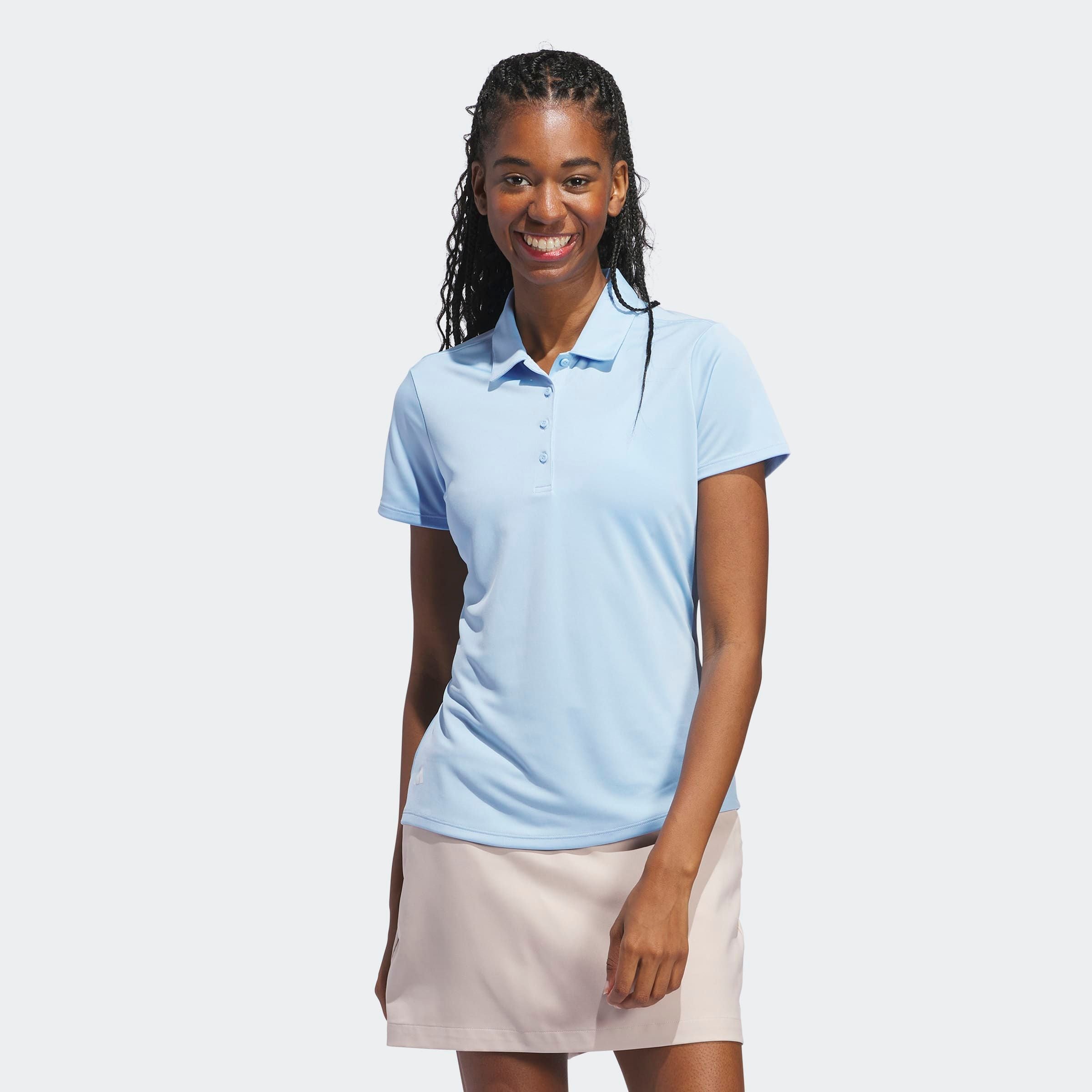 adidas Performance Poloshirt "SOLID PERFORMANCE SLEEVE FÜR DAMEN" mit Druckknopfverschluss, aus Polyester, leichtes Pikeematerial