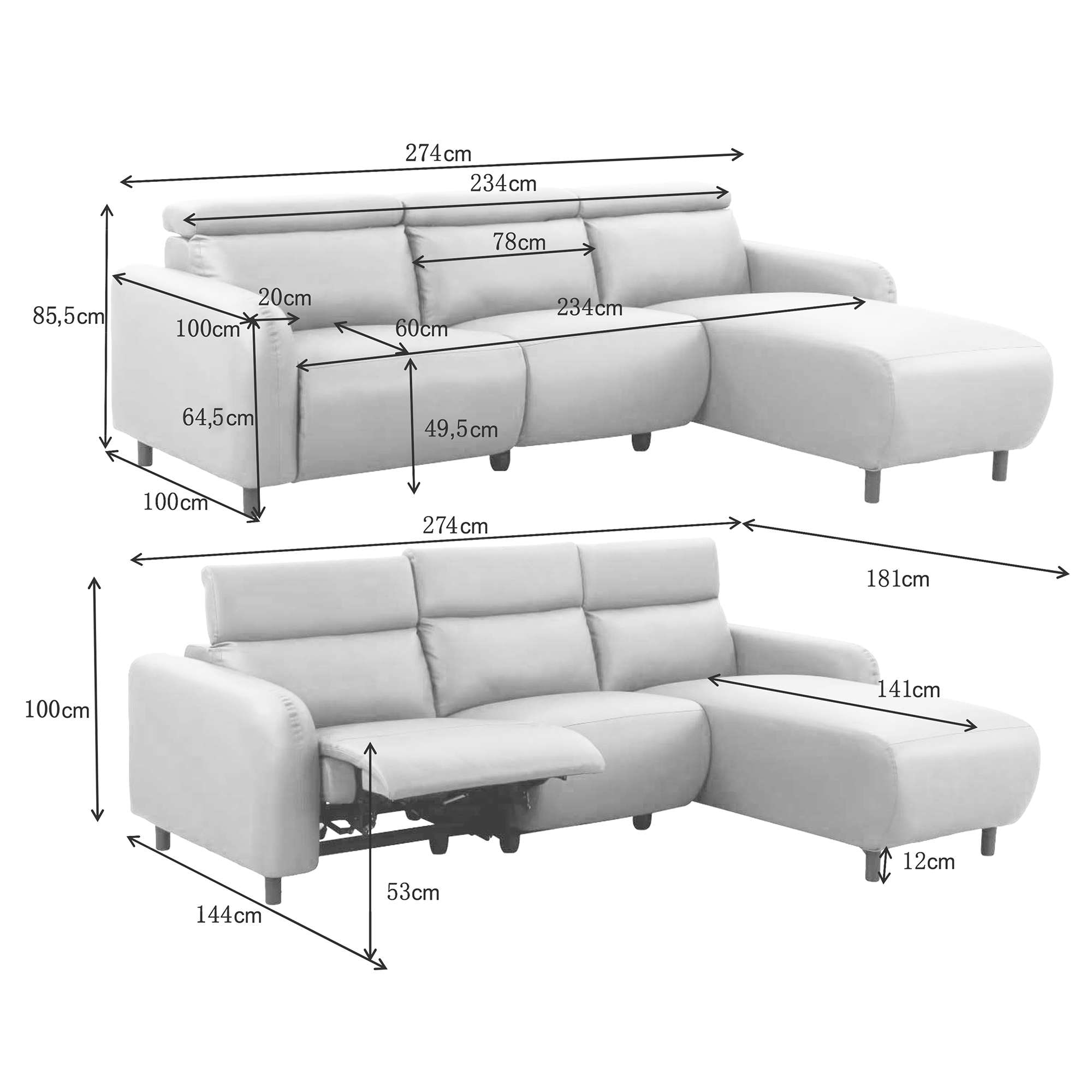 OTTO home Ecksofa »SKAANE Struktur, L-Form, 274 cm, manuelle/elektrische Relaxfunktion,« 274 cm, mit Kopfteilverstellung und man. oder elektr. Relaxfunktion