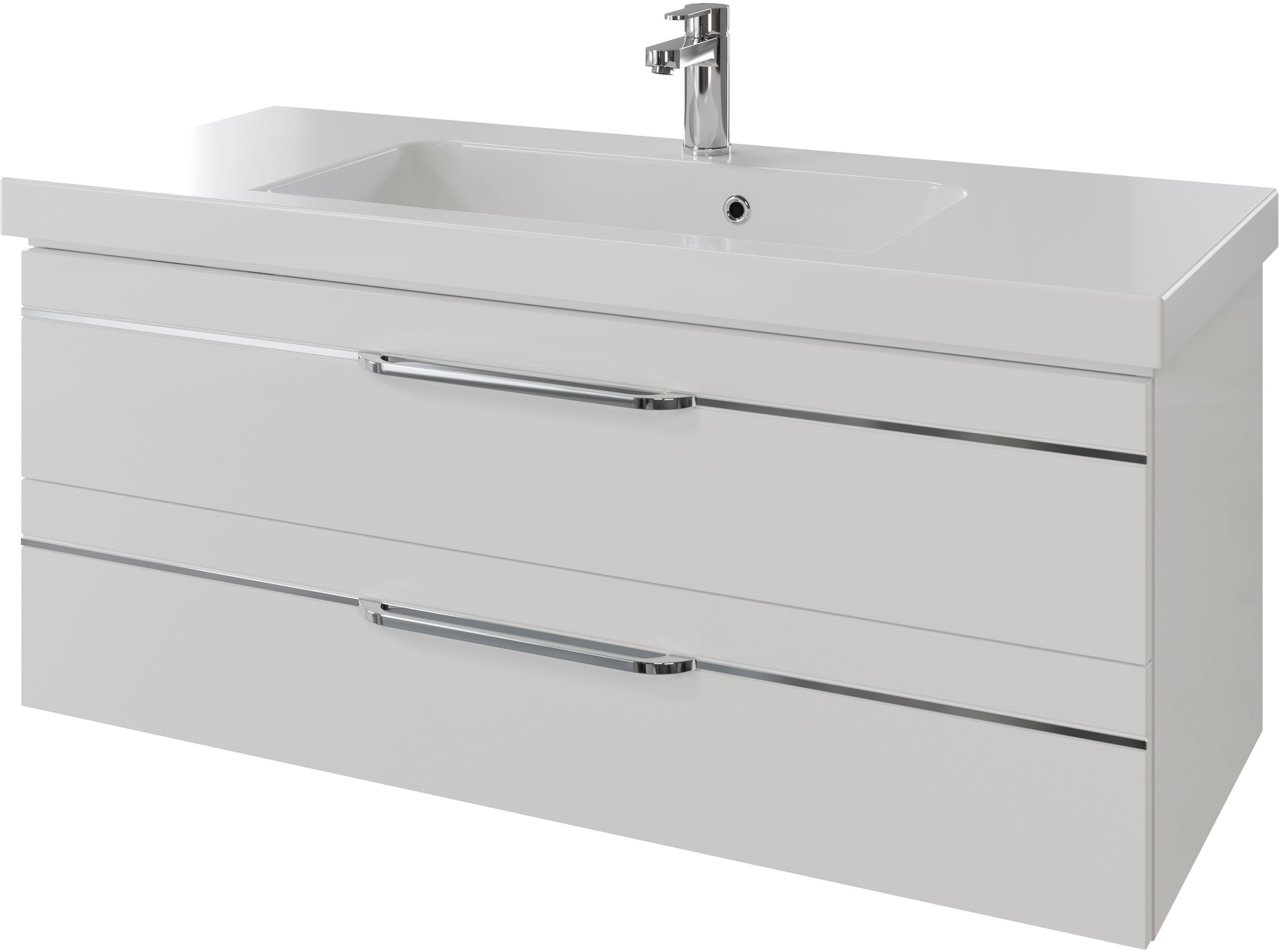 Saphir Badmöbel-Set »Balto 2-teilig Mineralmarmor-Waschtisch mit LED-Spiegel, 123 cm breit«, (2 St.), Waschplatz mit 2 Schubladen, Badschrank inkl. Schubladendämpfer