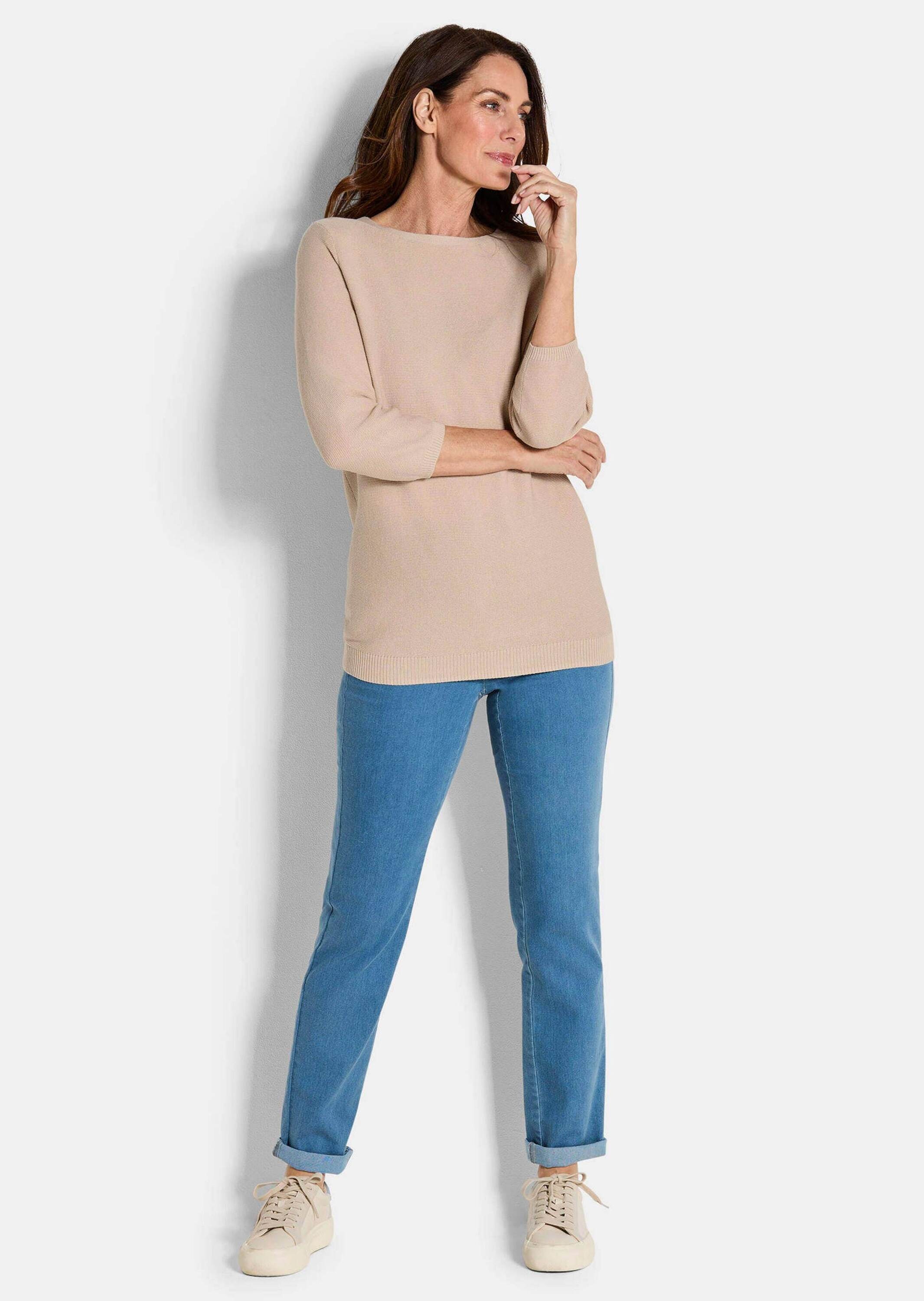 GOLDNER Rundhalspullover "Kurzgröße Eleganter Baumwollpullover, Halbarm" günstig online kaufen