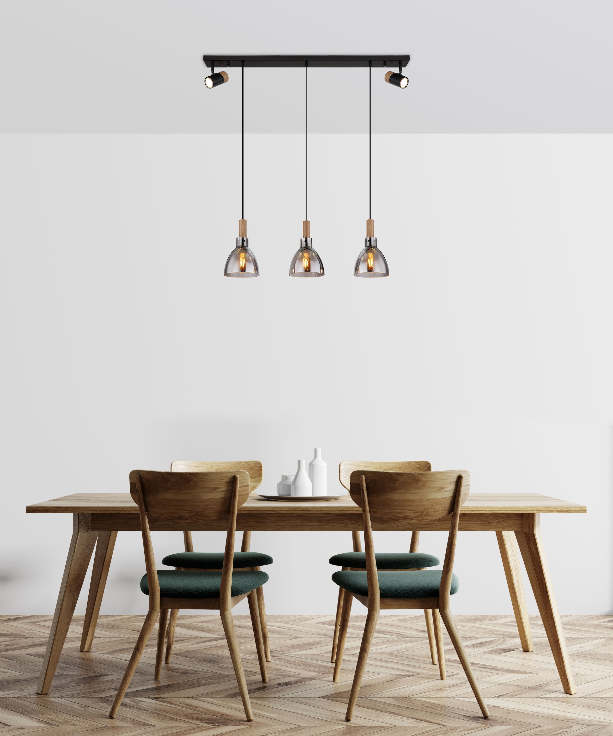 GLOBO LIGHTING Hängeleuchte »MATTEA« E27 1 Stk. Schwarze Hängeleuchte mit Rauchglas, MDF, GU10 & E27 Spots