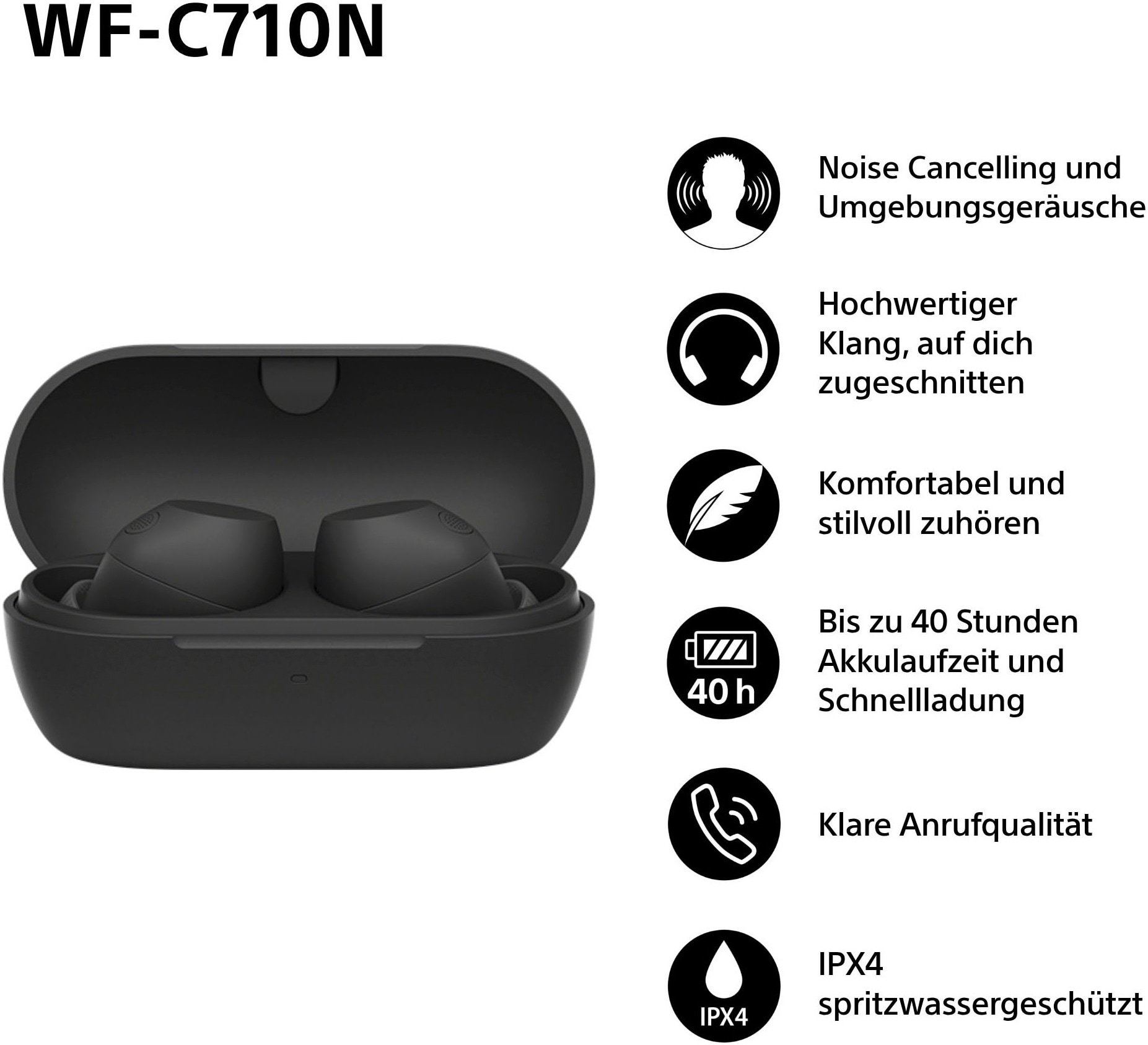 Sony In-Ear-Kopfhörer »WF-C710N«, Bluetooth-A2DP Bluetooth-AVRCP Bluetooth (Audio Video Remote Control Profile)-HFP-HSP, Active Noise Cancelling (ANC)-Freisprechfunktion-Multi-Point-Verbindung-Rauschunterdrückung-Sprachsteuerung
