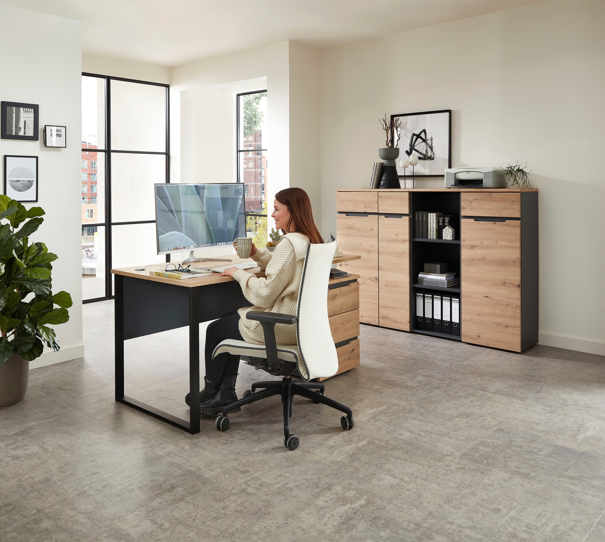 Aktenschrank INNOSTYLE, B:75cm H:122cm T:38cm, grau, Dekorfolie, FSC-zertifizierter Holzwerkstoff, Hartfaserplatte, Holzwerkstoff, Kunststoff, MDF,