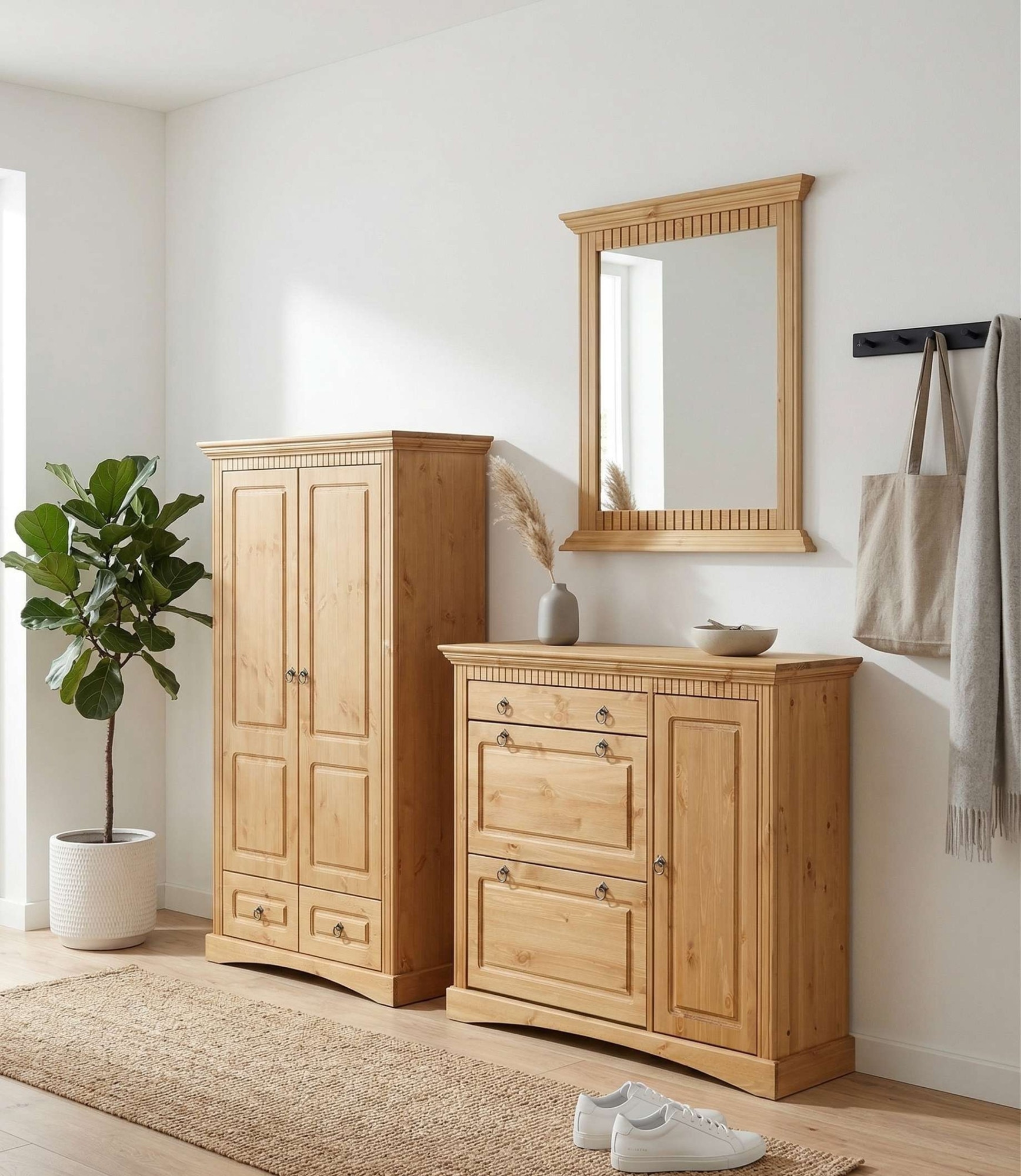 OTTO home Wäscheschrank »Rustic« B/T/H: 94/39/150 cm,  aus massiver Kiefer, FSC®, schöne Kassettenoptik, mit Ringgriffen